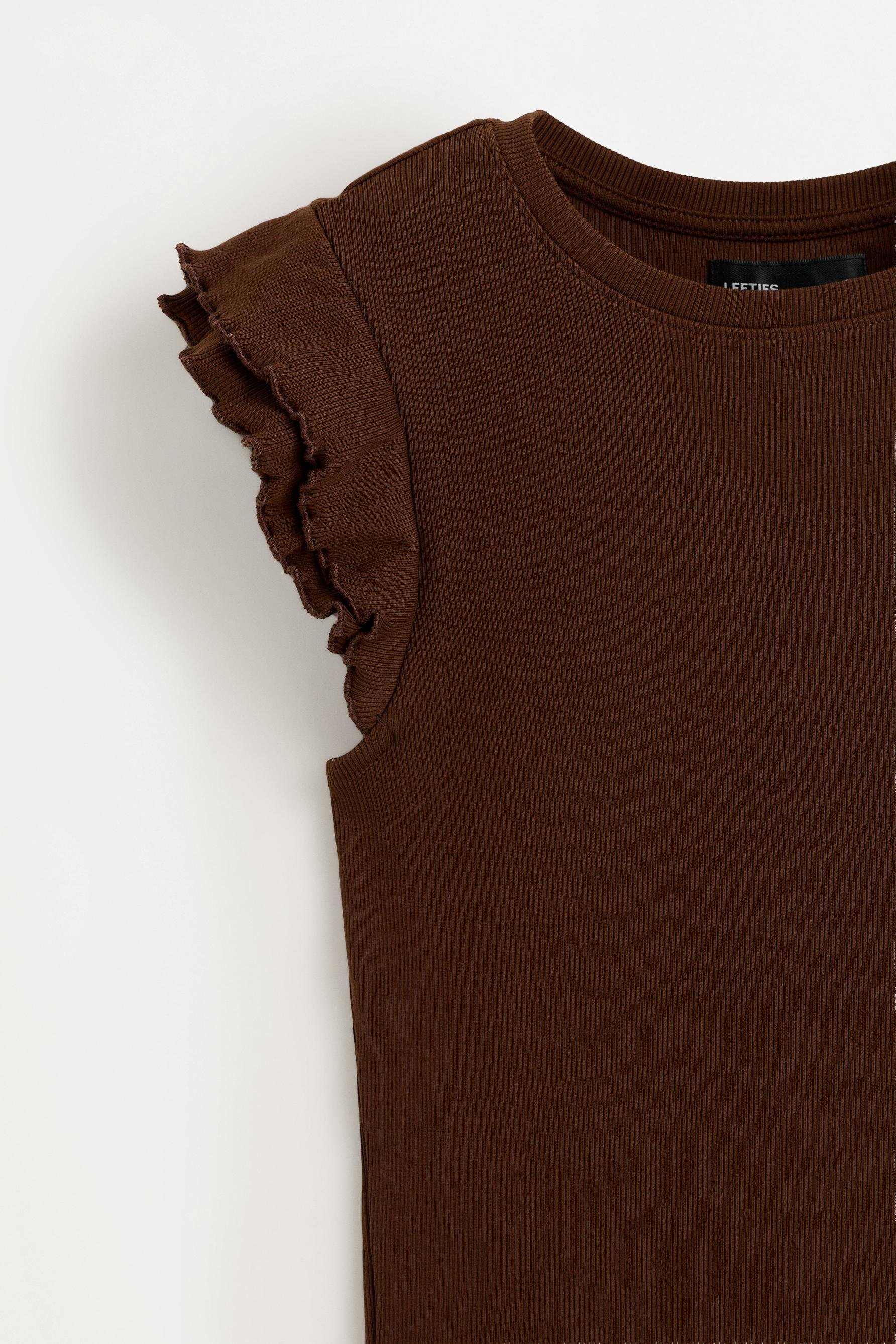 Ribbed Ruffled T-shirt — BROWN