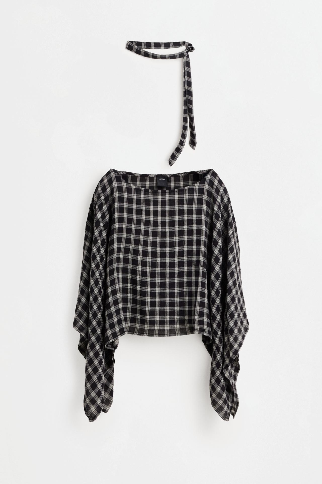 Plaid cape sleeve blouse — GREY TONES