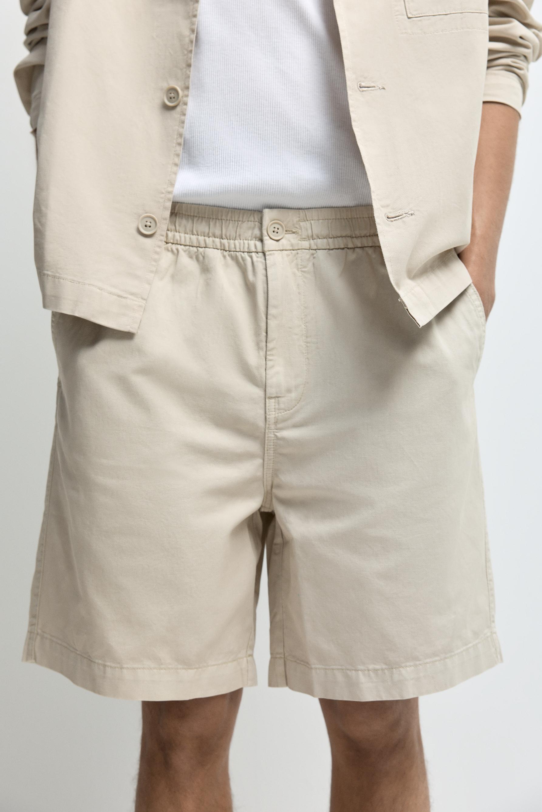 Linen blend jogger Bermuda shorts — BEIGE