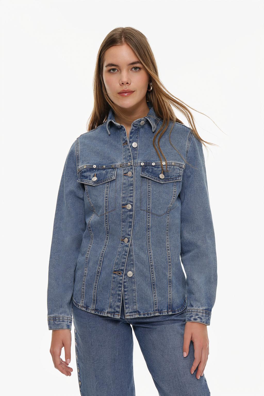 Studded denim overshirt