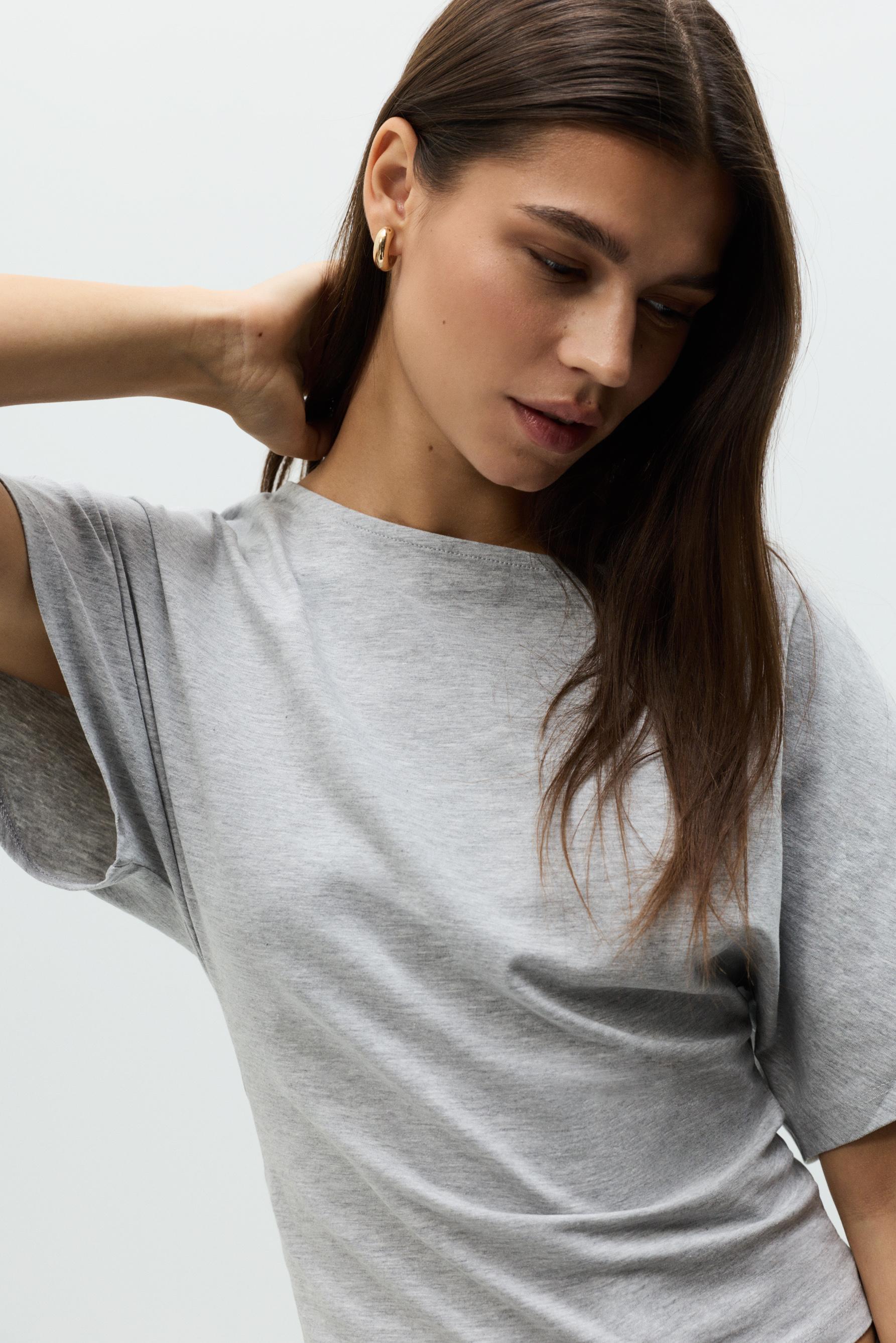 Batwing sleeve top — GREY MARL