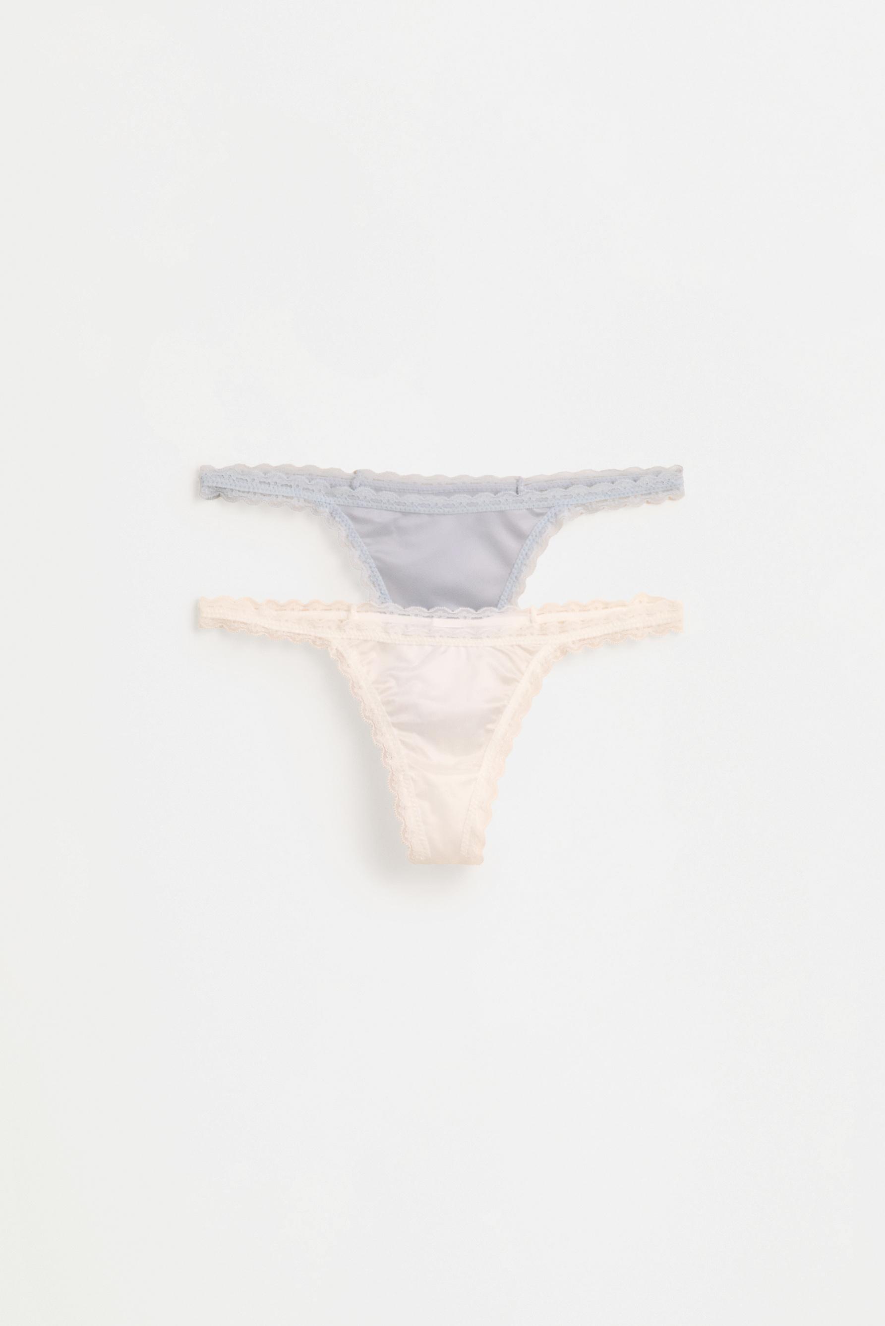 Satin Lace Thongs (4-Pack) — BLUE/WHITE