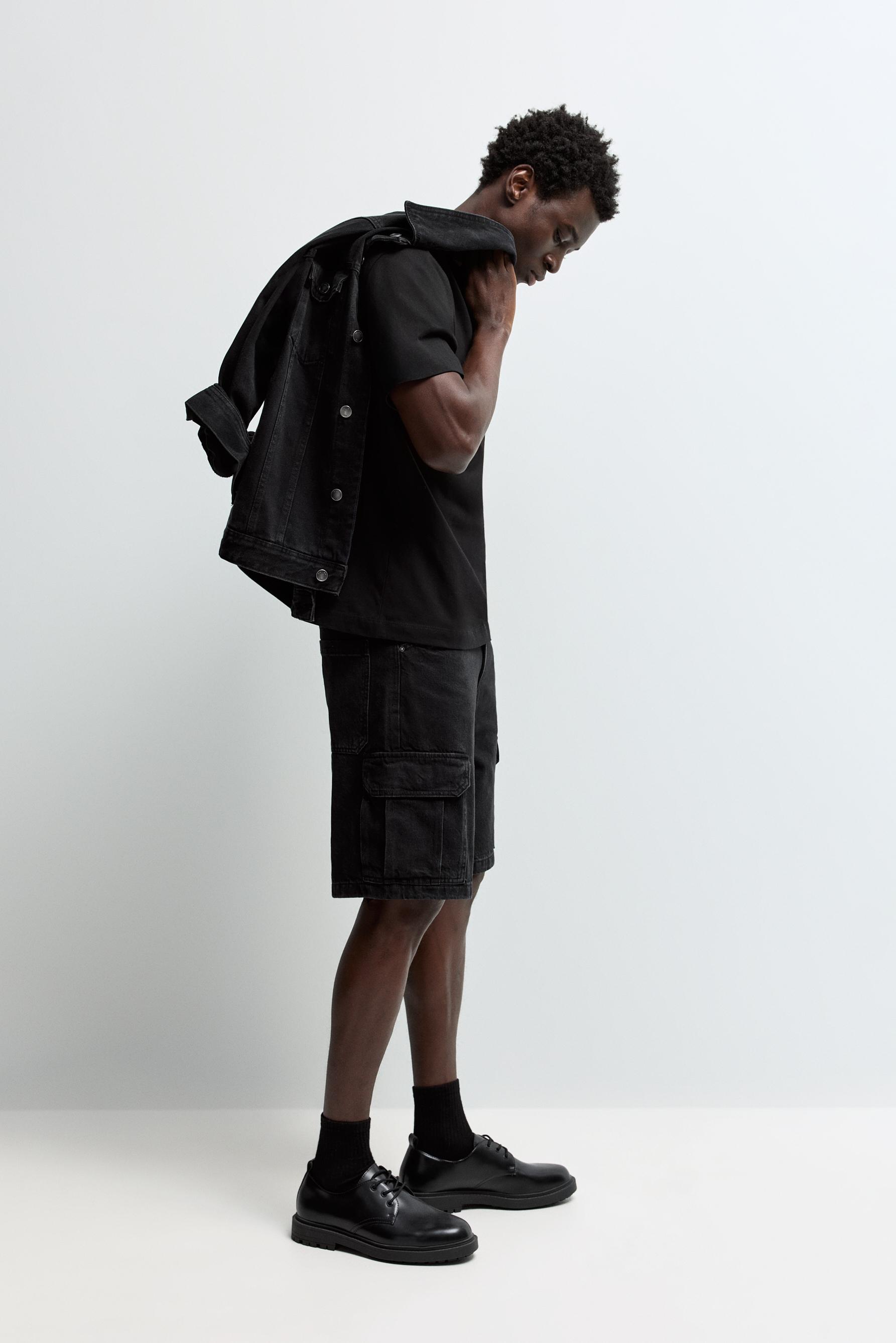 Denim cargo Bermuda shorts — BLACK