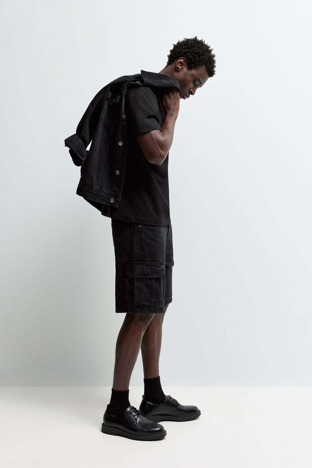Denim cargo Bermuda shorts — BLACK