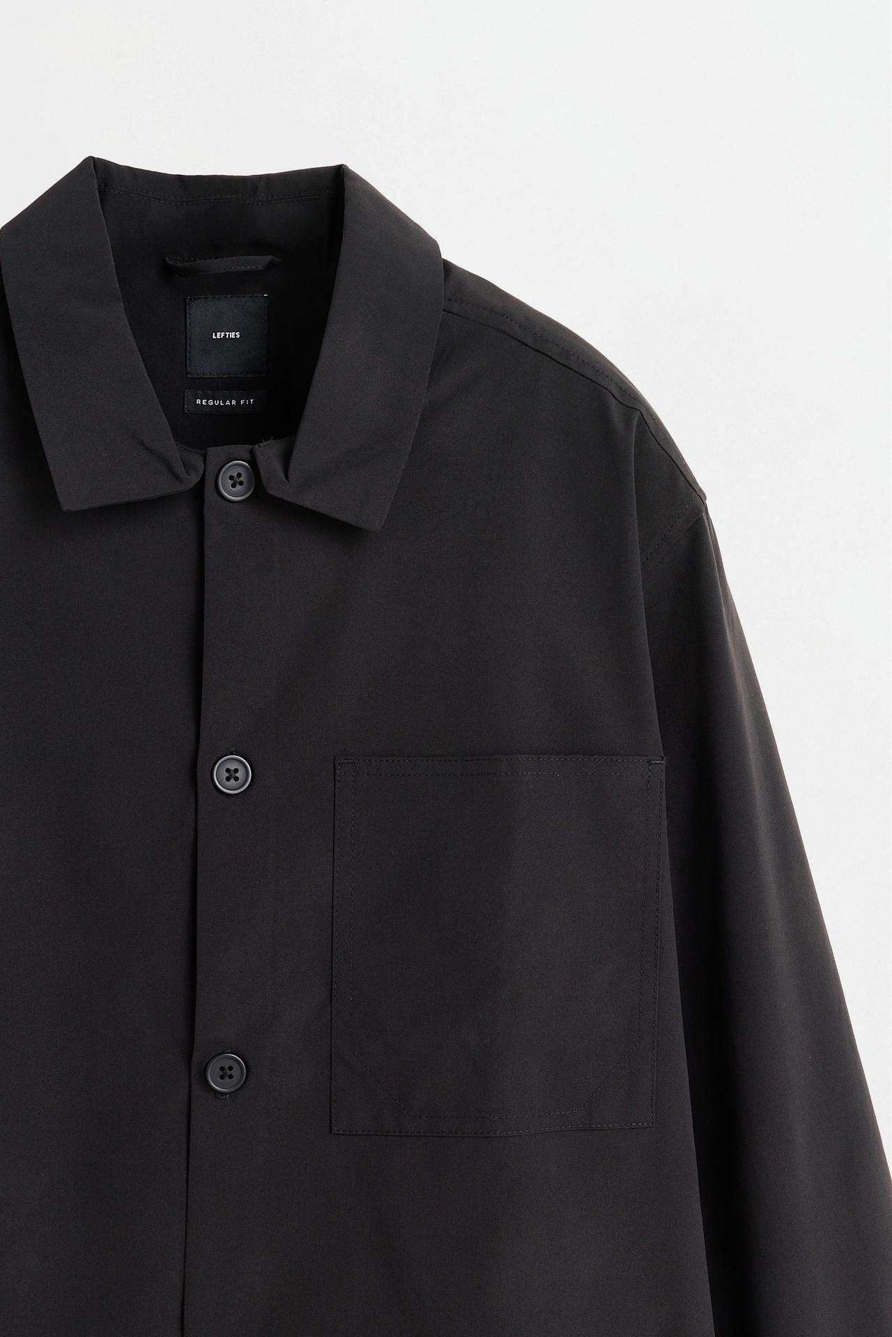 Button-Front Overshirt with Pocket — BLACK