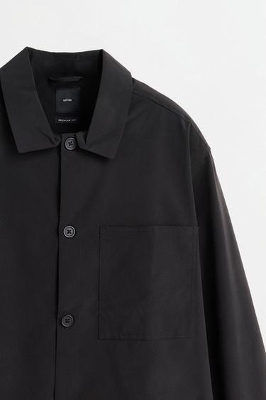Button-Front Overshirt with Pocket — BLACK 7