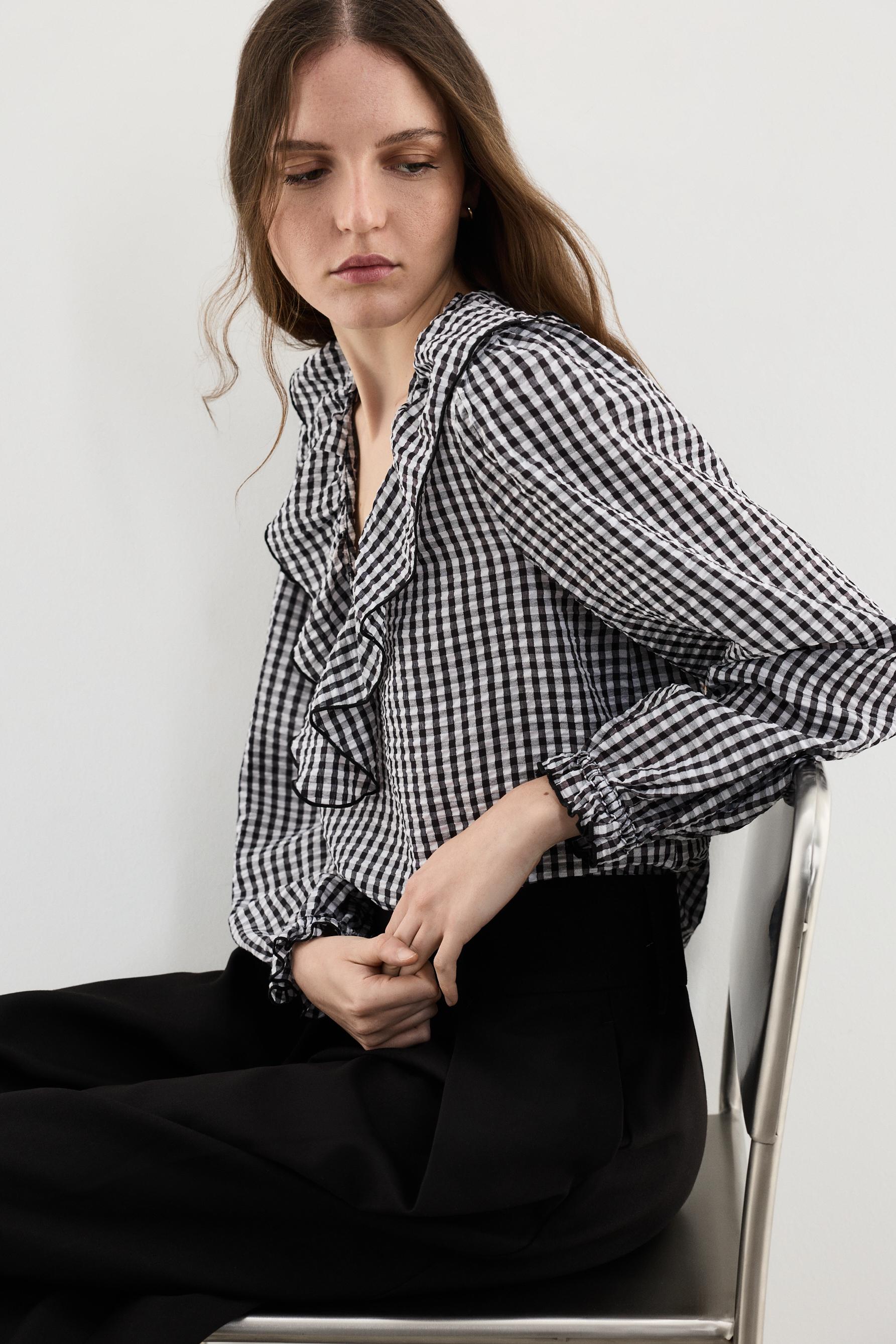 Gingham blouse — WHITE/BLACK