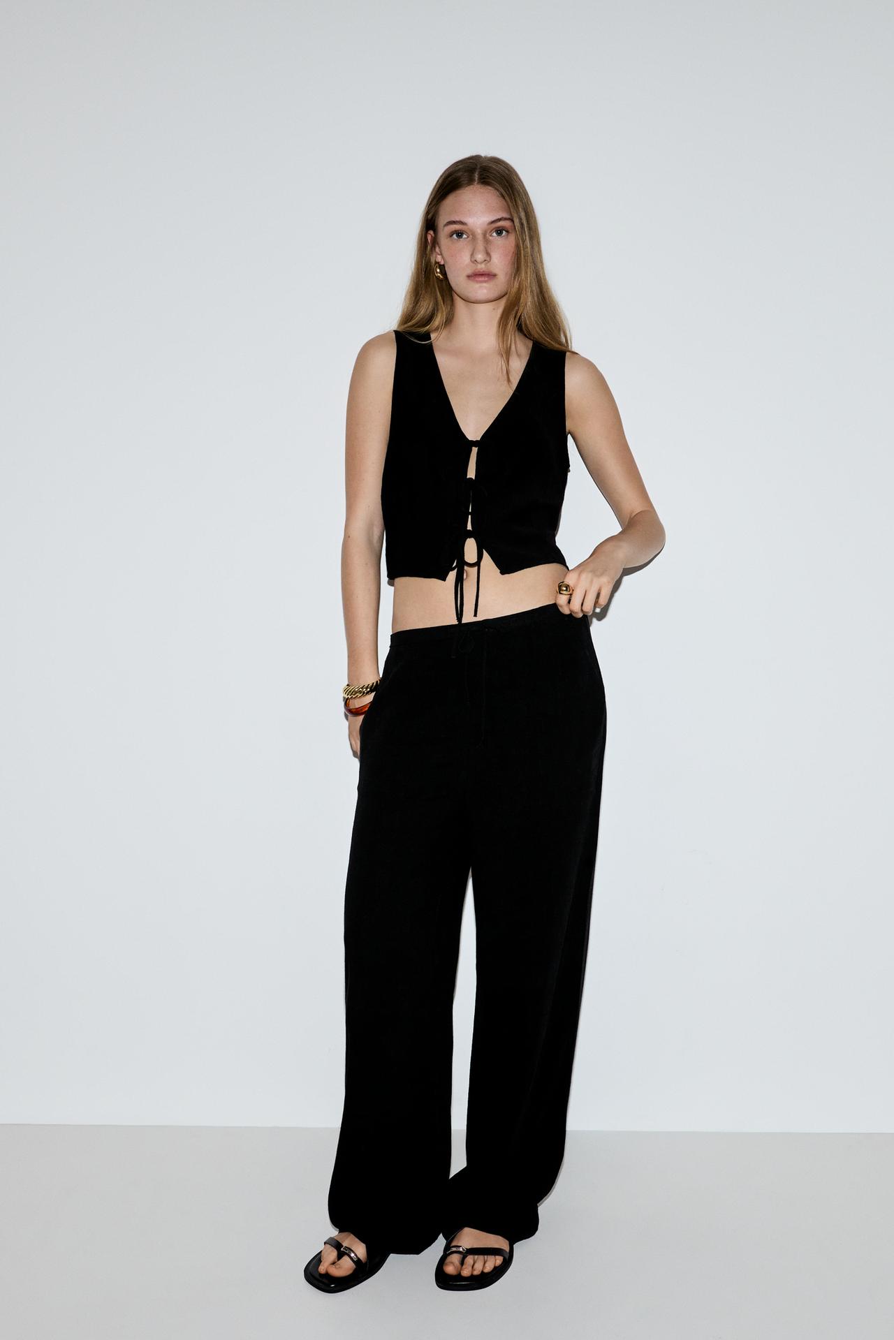 Rustic wide-leg trousers — BLACK