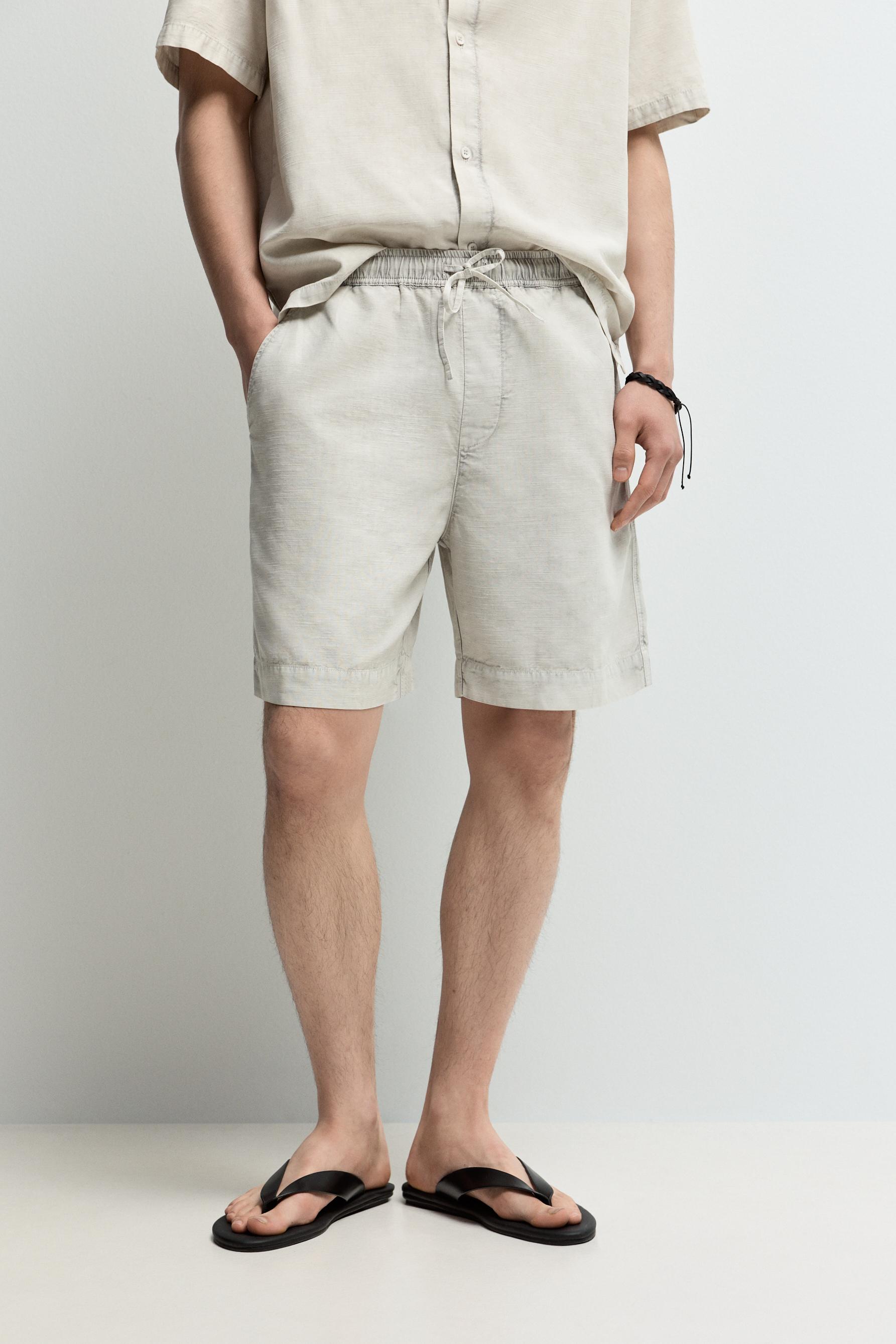 Textured jogger Bermuda shorts — PALE GREY