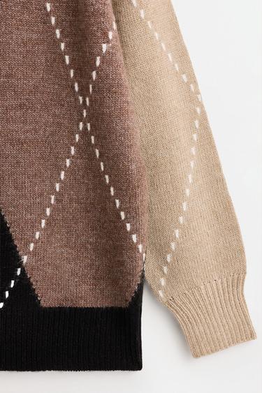 Diamond-textured sweater — ECRU/BROWN 7