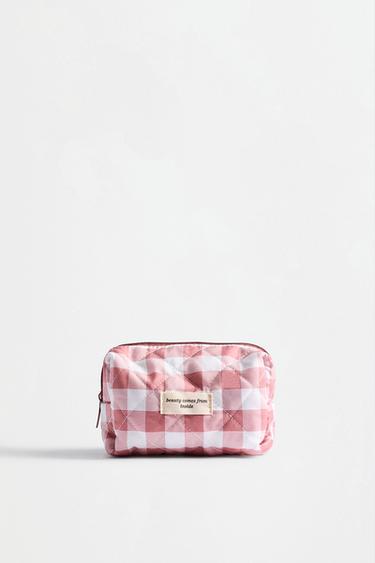 Small gingham print toiletry bag — PASTEL PINK 1