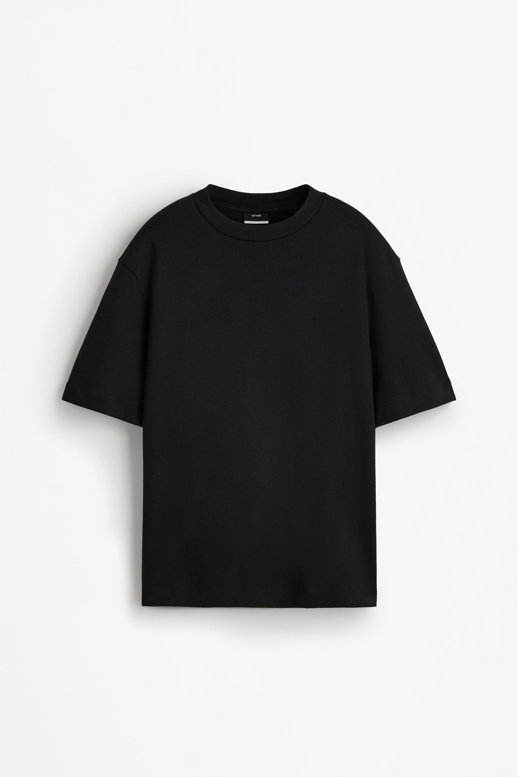 Interlock mock neck T-shirt — BLACK
