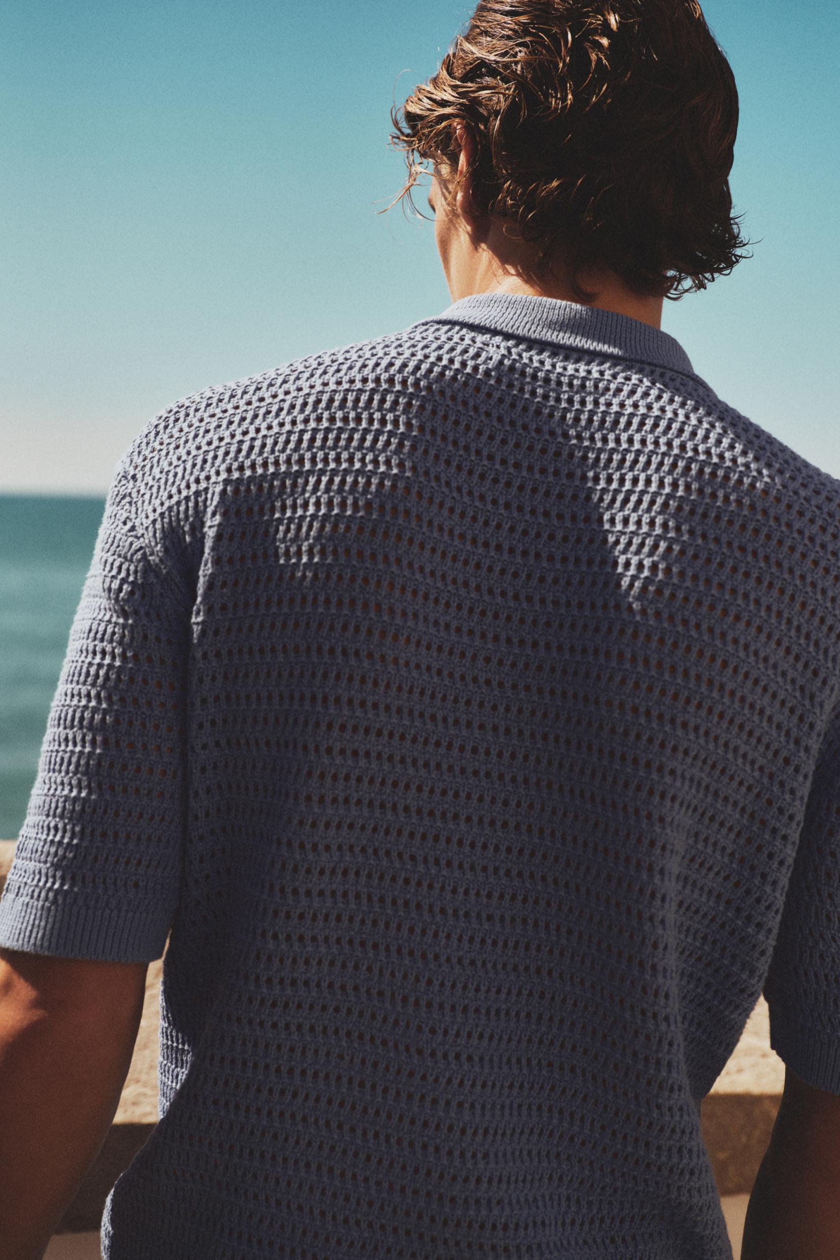 Cropped cutwork shirt — BLUE