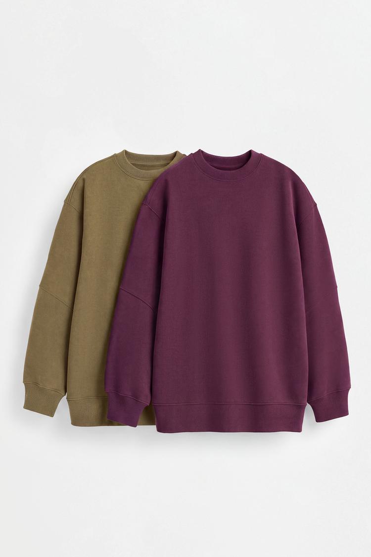 Pack of 2 plain fleece sweatshirts — DARK KHAKI