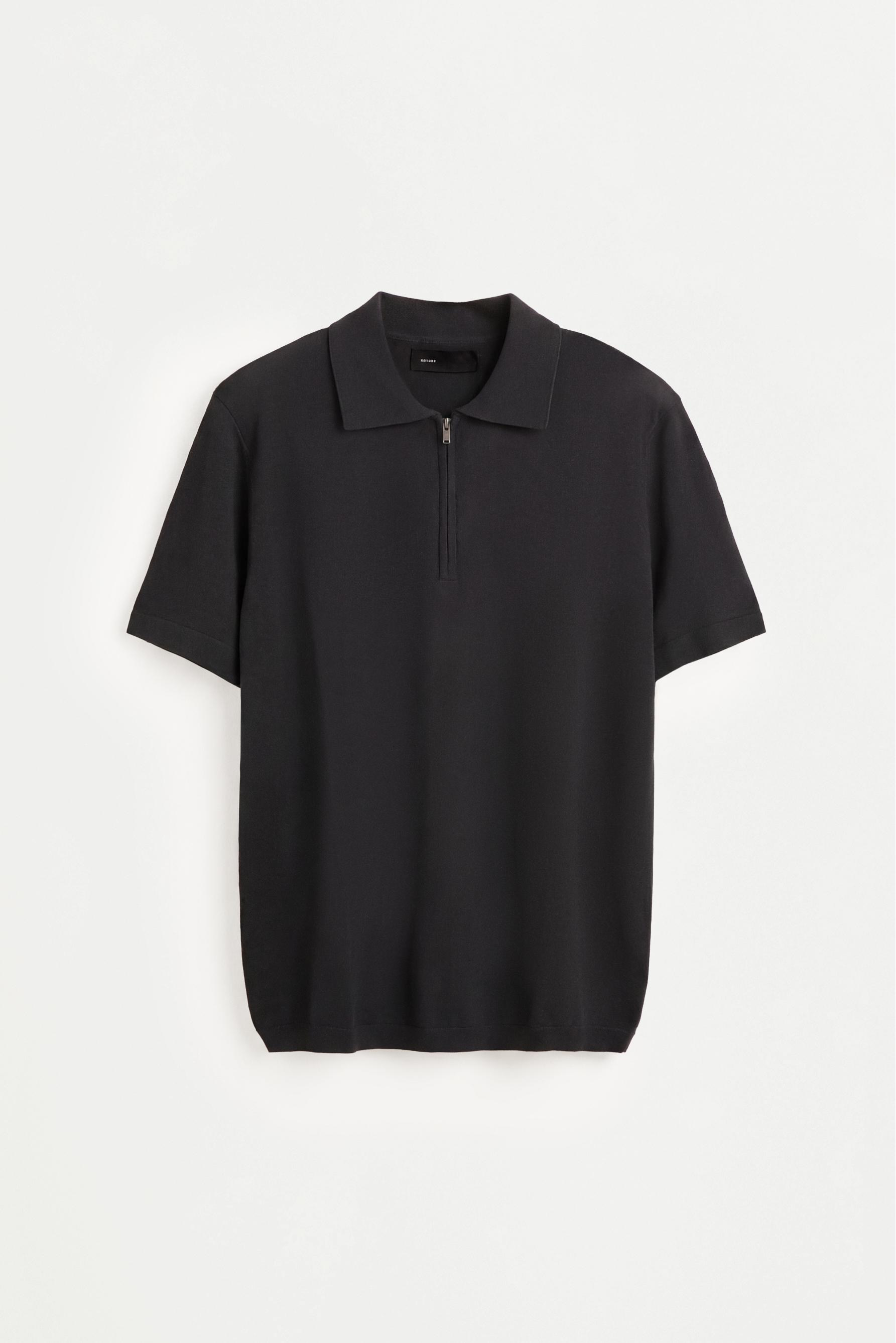 Zip-up knit polo — DARK GREY