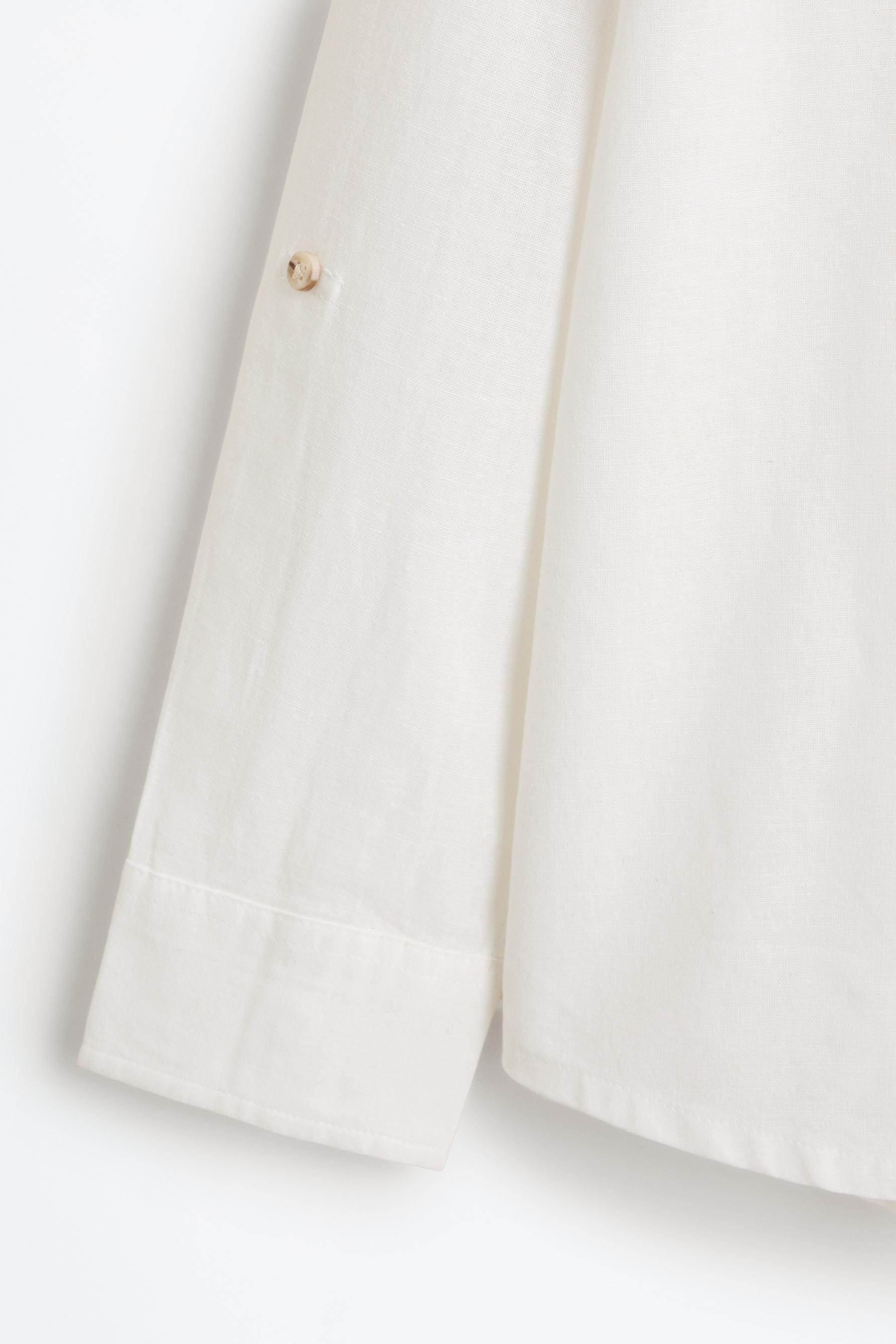 Linen-cotton stand collar shirt — WHITE
