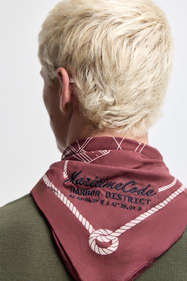 Nautical print scarf — BURGUNDY 2