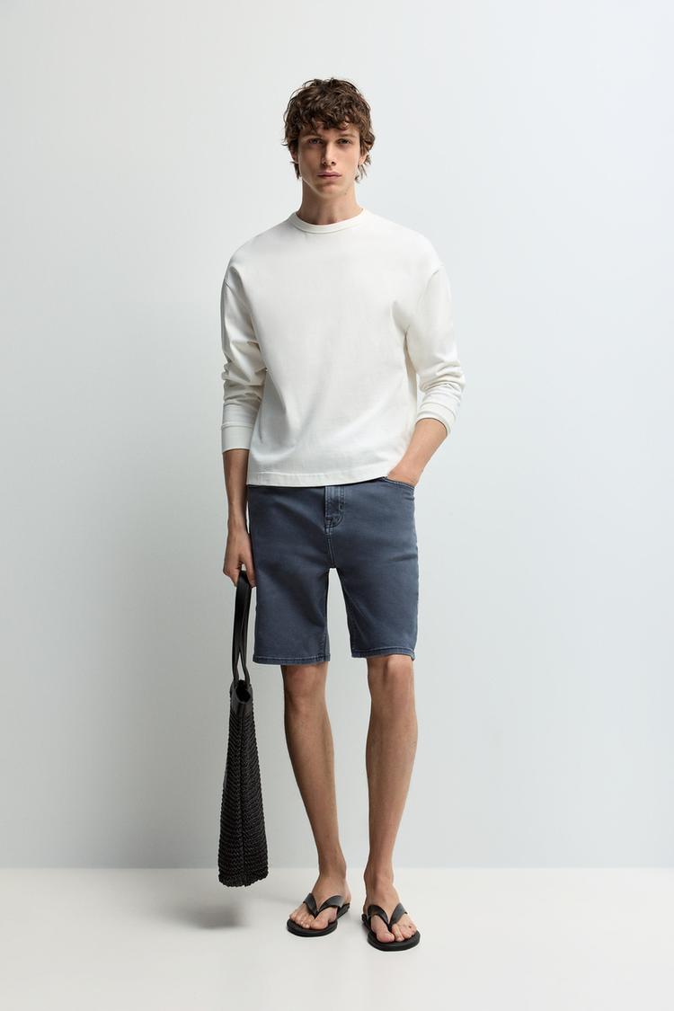 Slim denim Bermuda shorts — INDIGO