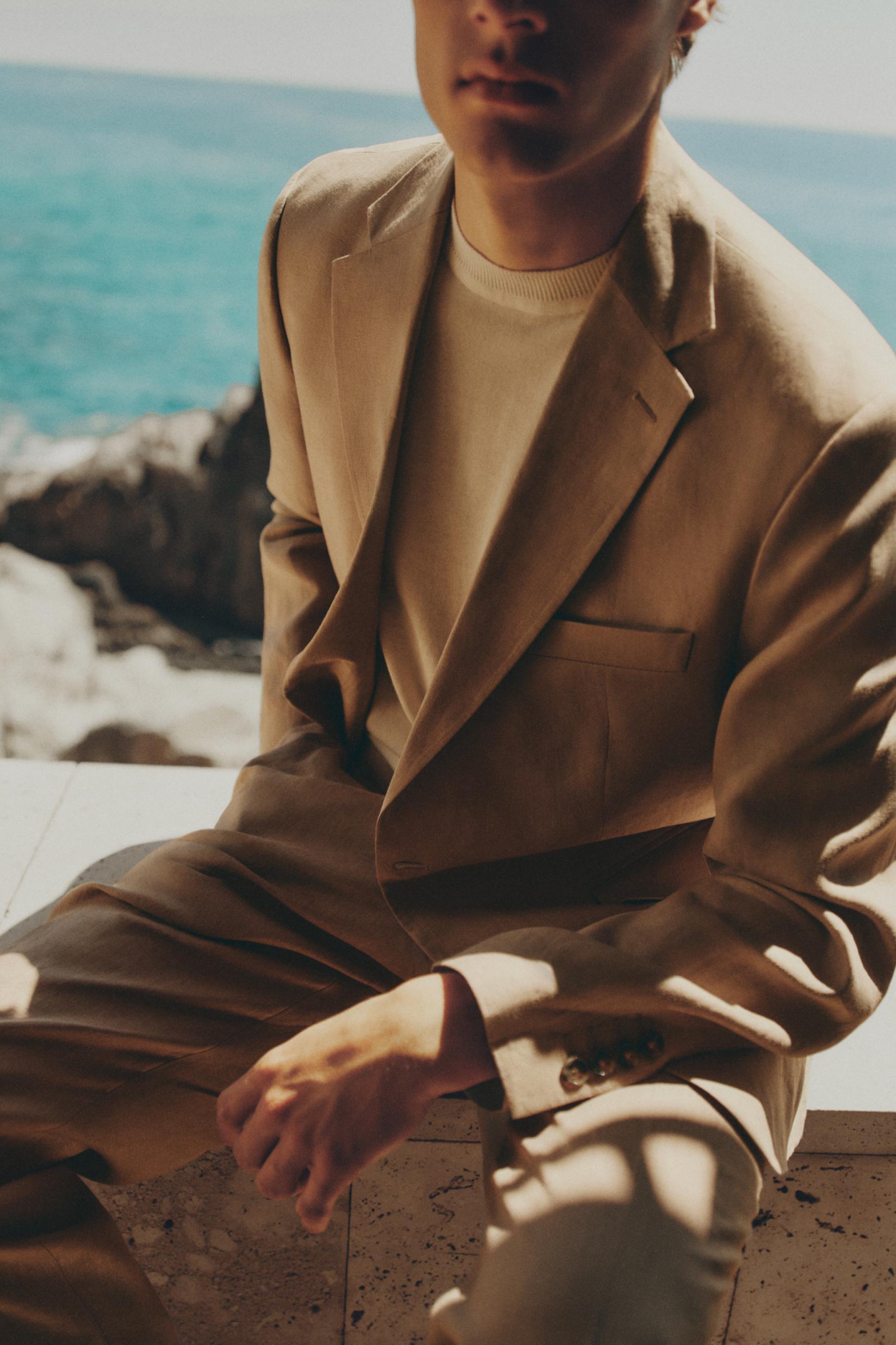 100% linen suit blazer — BROWN