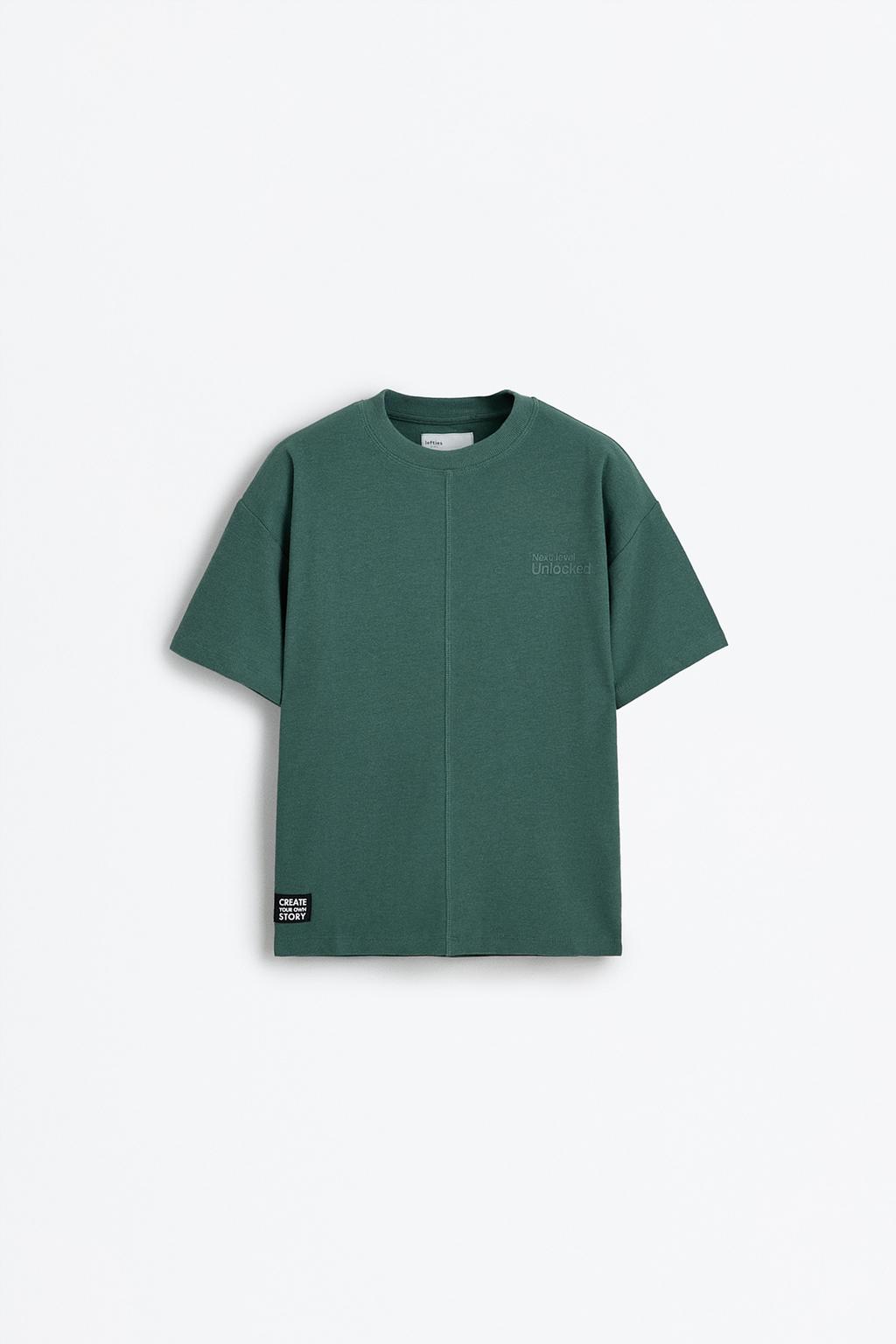 Waffle-knit T-shirt with rubberised slogans