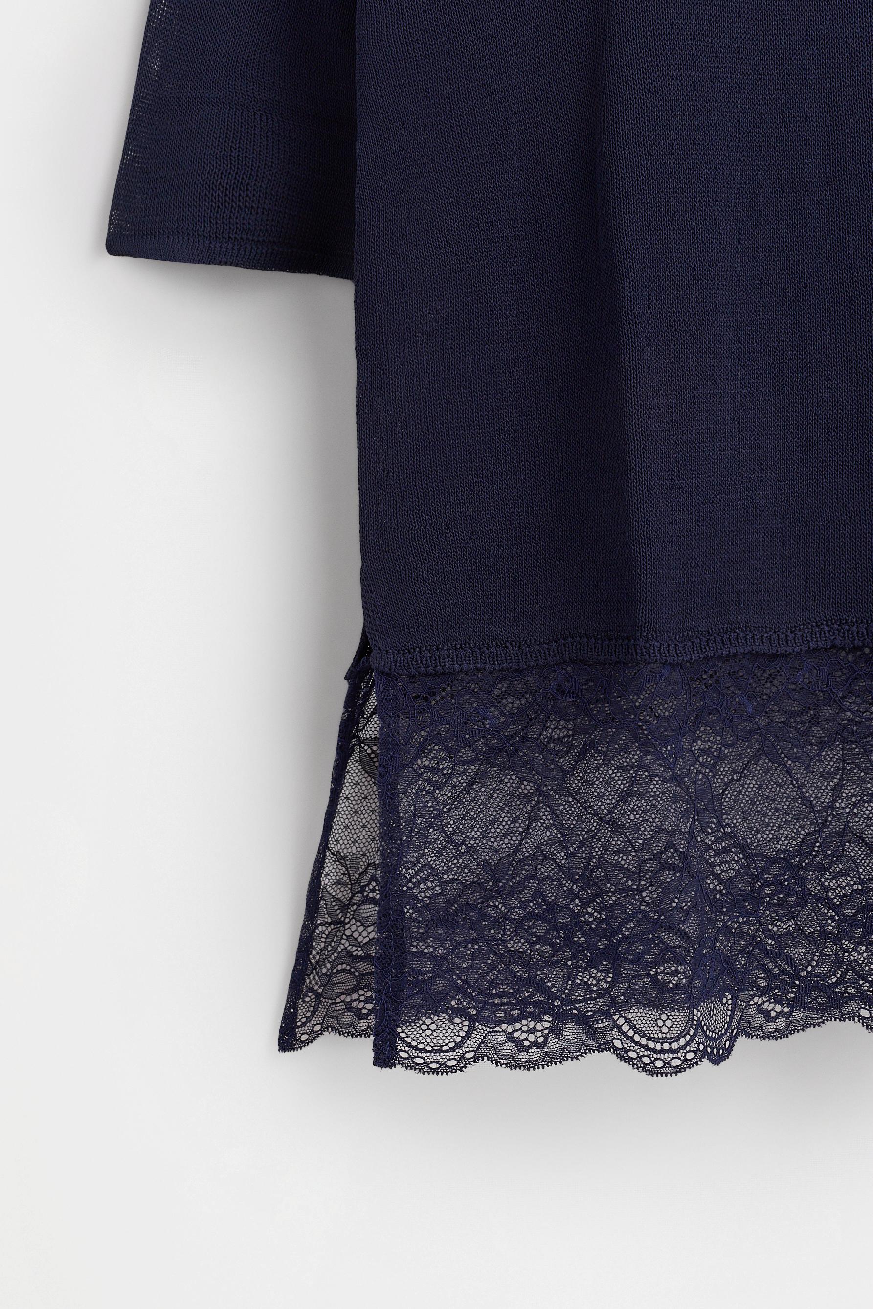 Lace Knit T-shirt — NAVY