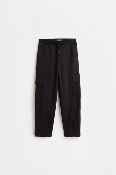 Plush barrel-leg cargo pants — BLACK 1