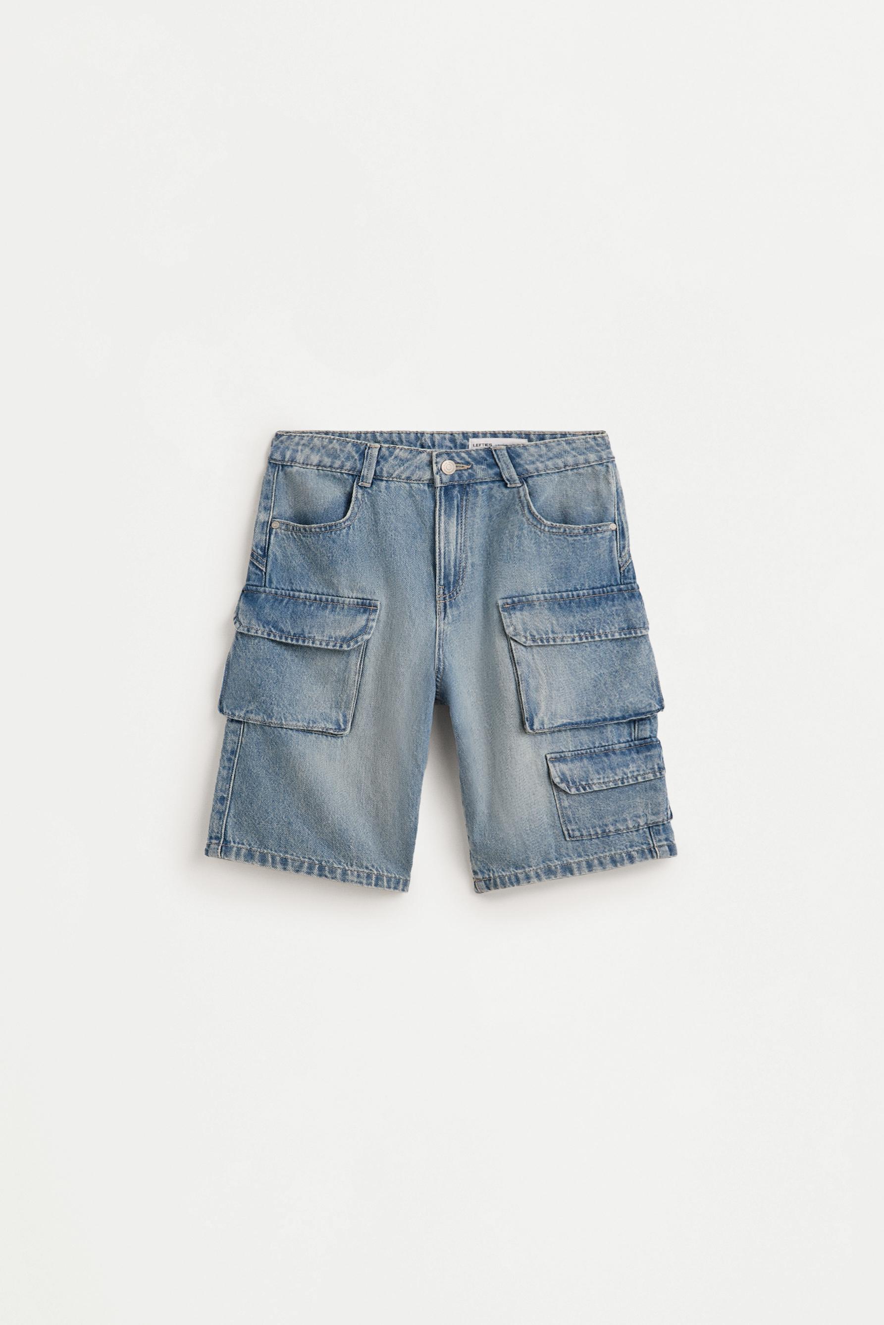Multi-pocket denim cargo Bermuda shorts — BLUE
