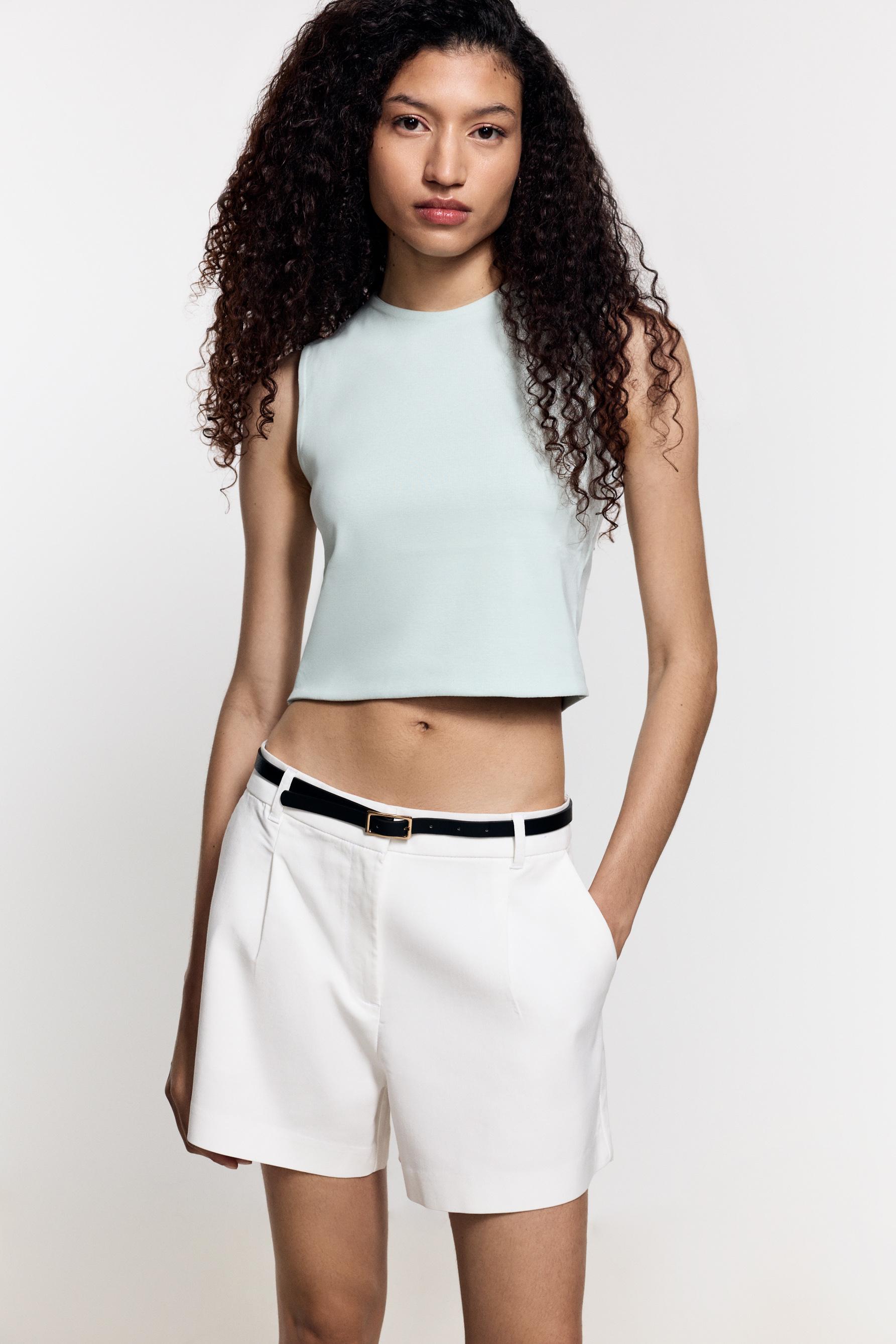 Cropped ribbed T-shirt — PALE MINT GREEN