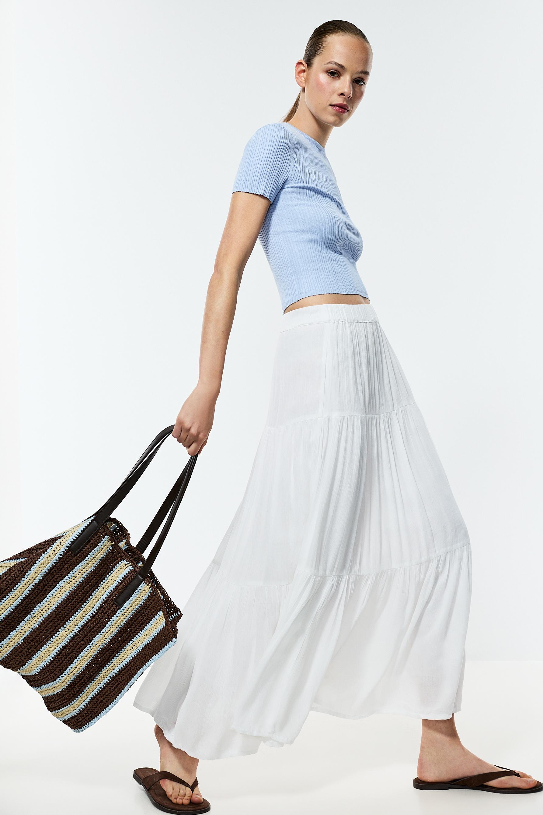 Basic ribbed knit top — SKY BLUE