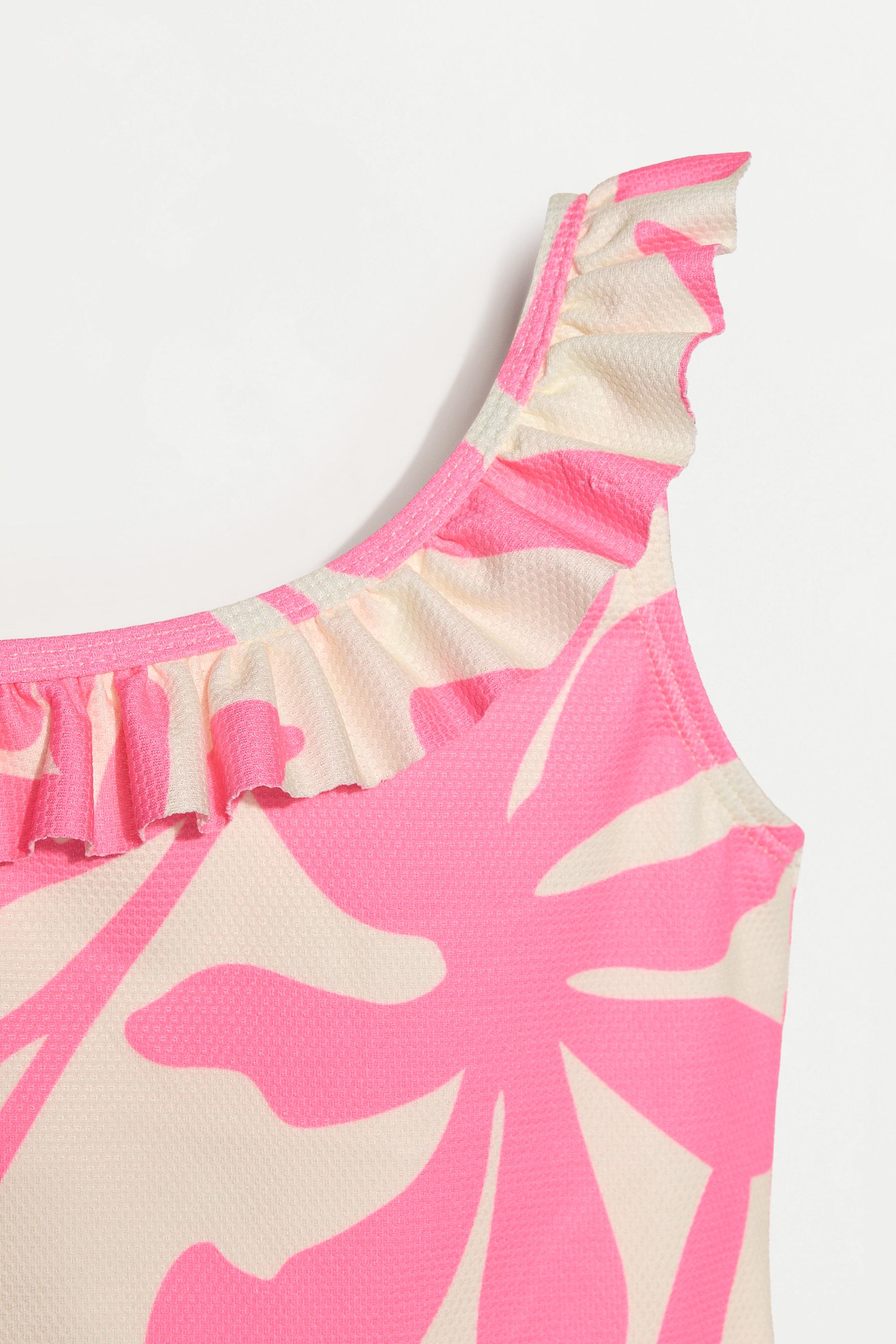 Tropical print asymmetric swimsuit — FUCHSIA/WHITE