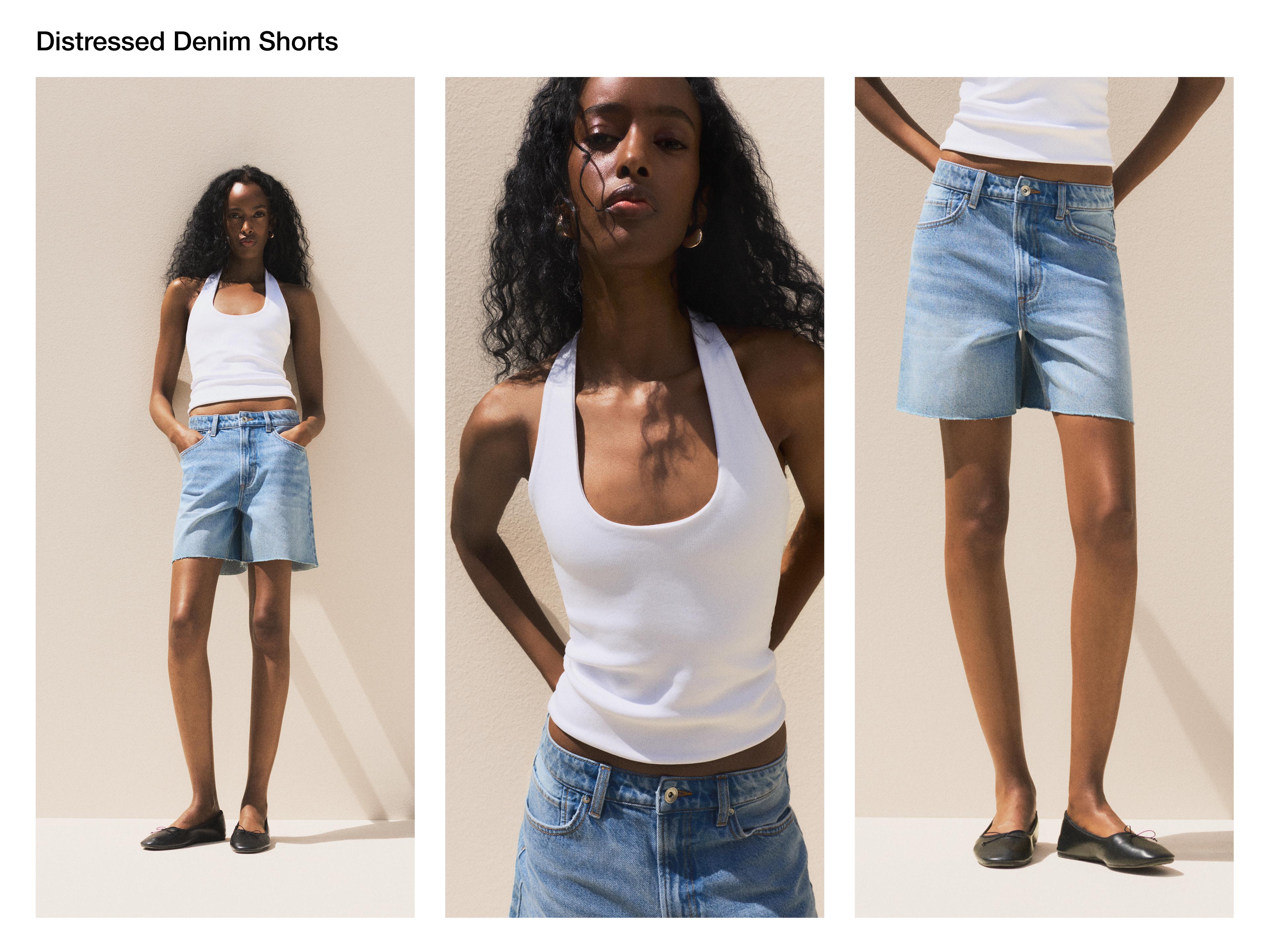 Distressed denim Bermuda shorts — PALE INDIGO