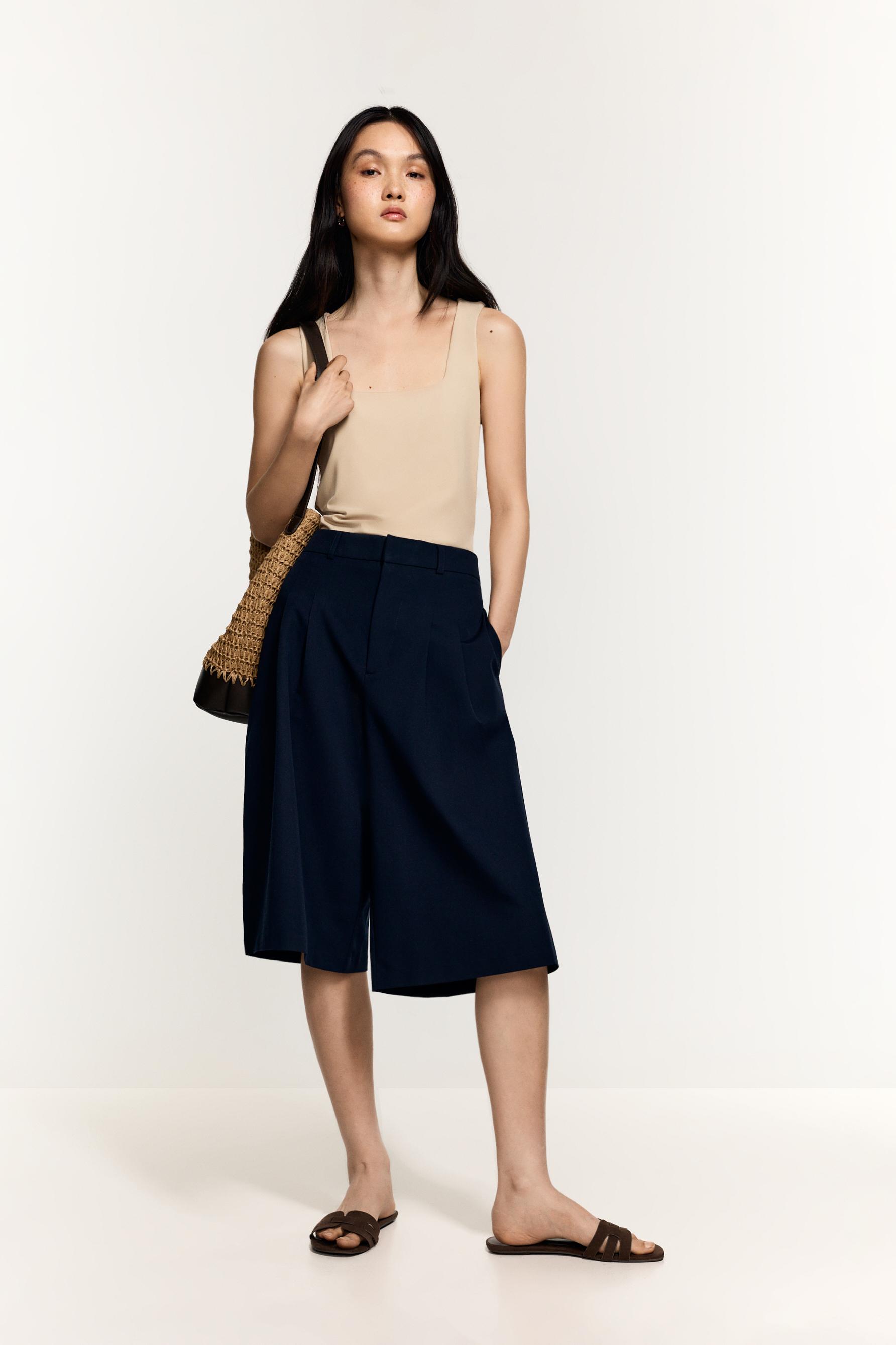 Polyamide T-shirt with wide straps — BEIGE