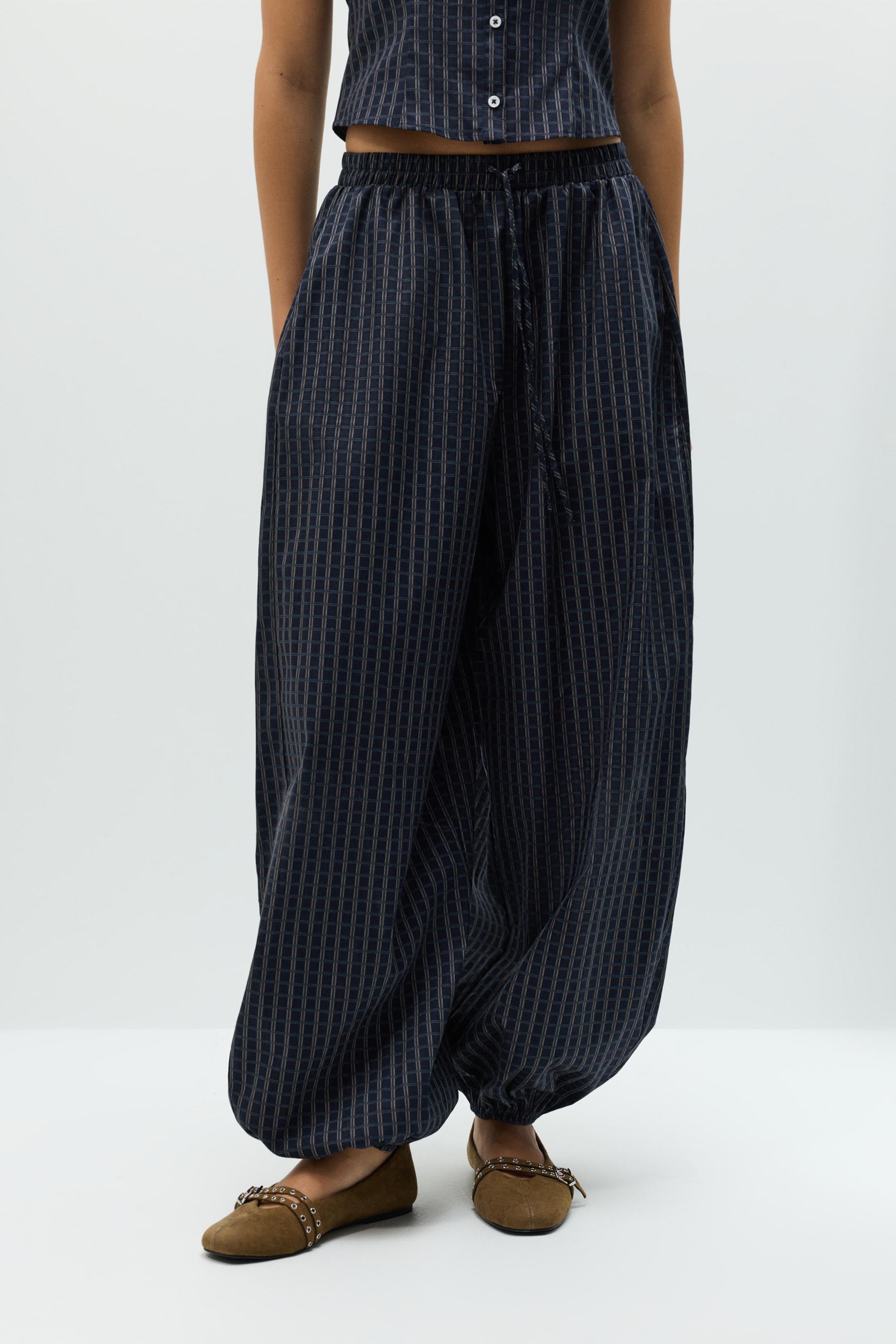 Plaid sarouel trousers — DARK BLUE