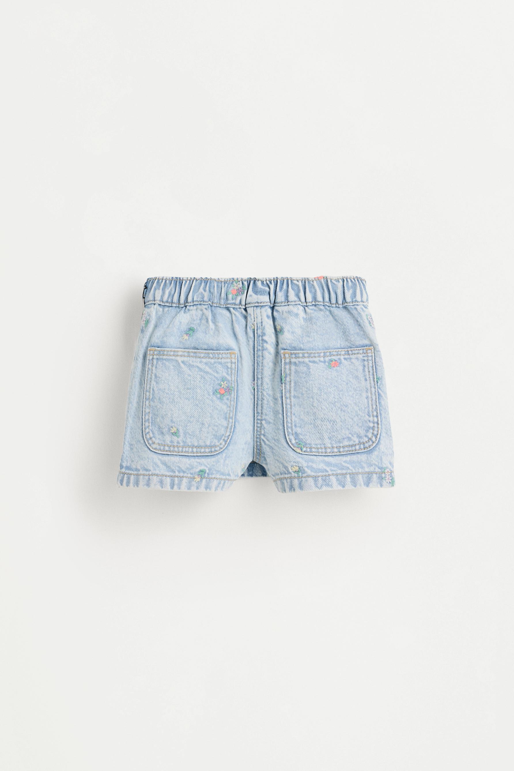 Embroidered denim skort — PALE BLUE