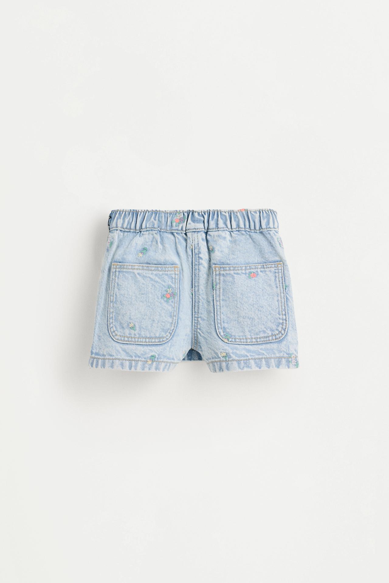 Embroidered denim skort — PALE BLUE