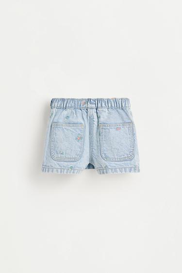 Embroidered denim skort — PALE BLUE 2