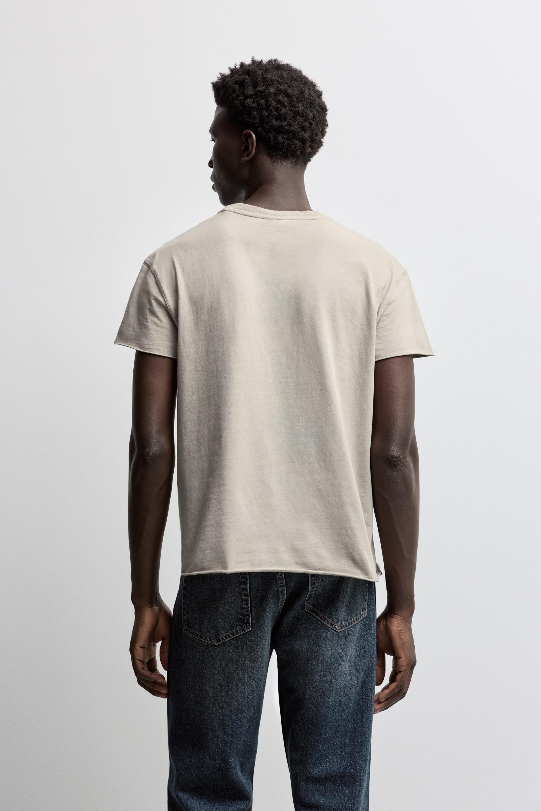 Frayed hem T-shirt — CAMEL