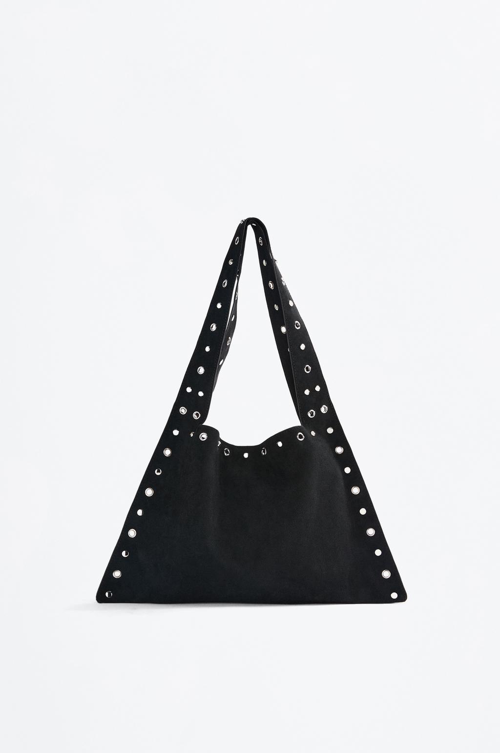 Studded flat shoulder bag