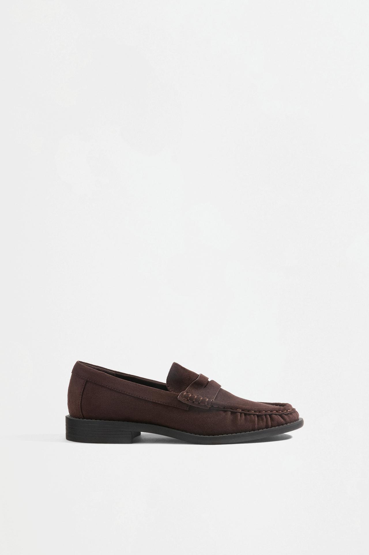 Faux suede loafer-style shoe — BROWN