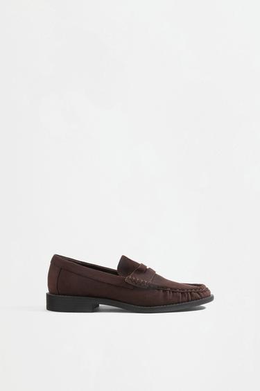 Faux suede loafer-style shoe — BROWN 1