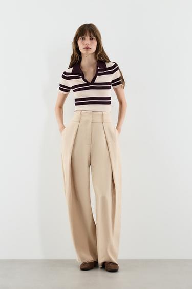 Basic rib knit polo shirt — DUSTY PINK 2