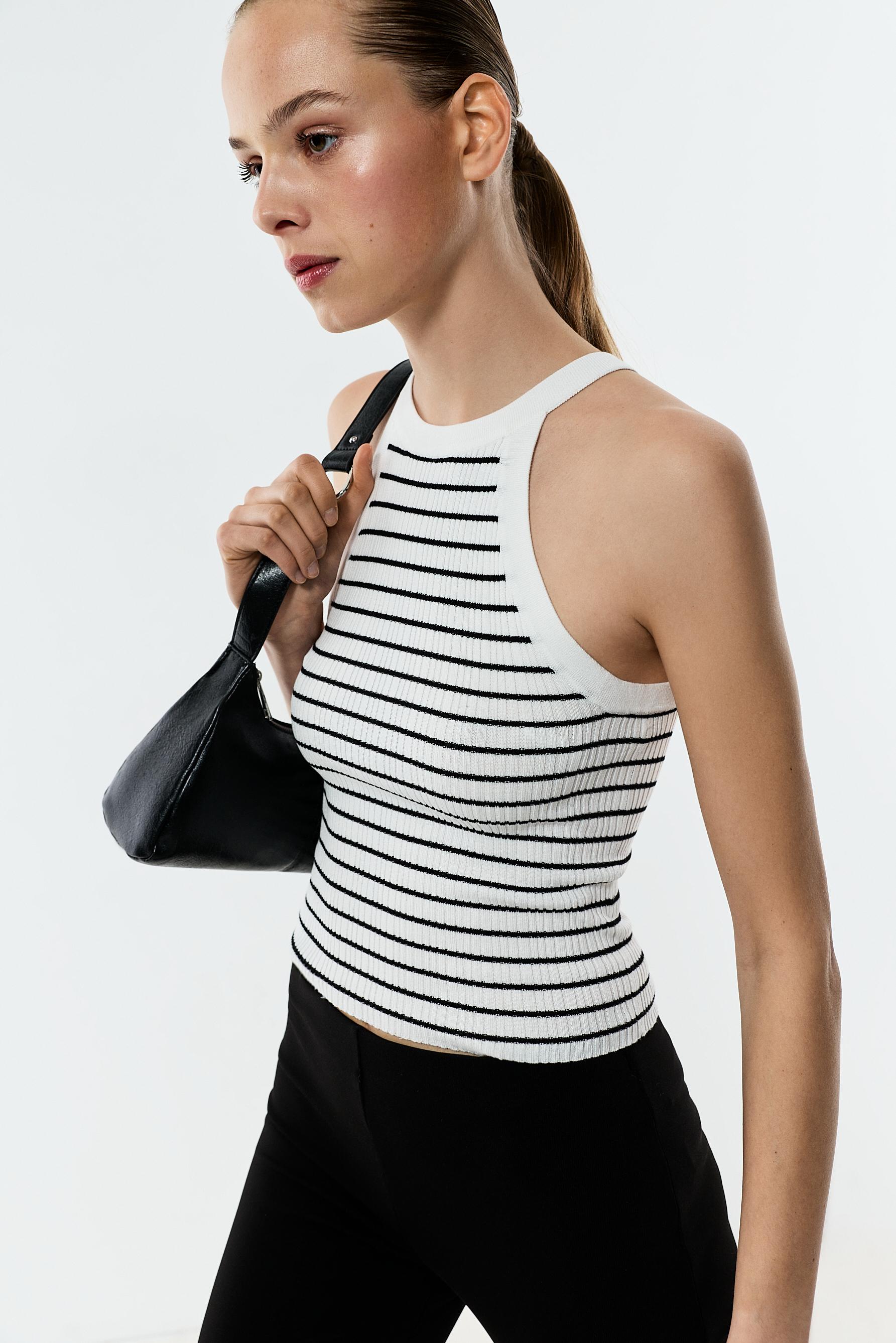 Ribbed halter top — ECRU/BLACK
