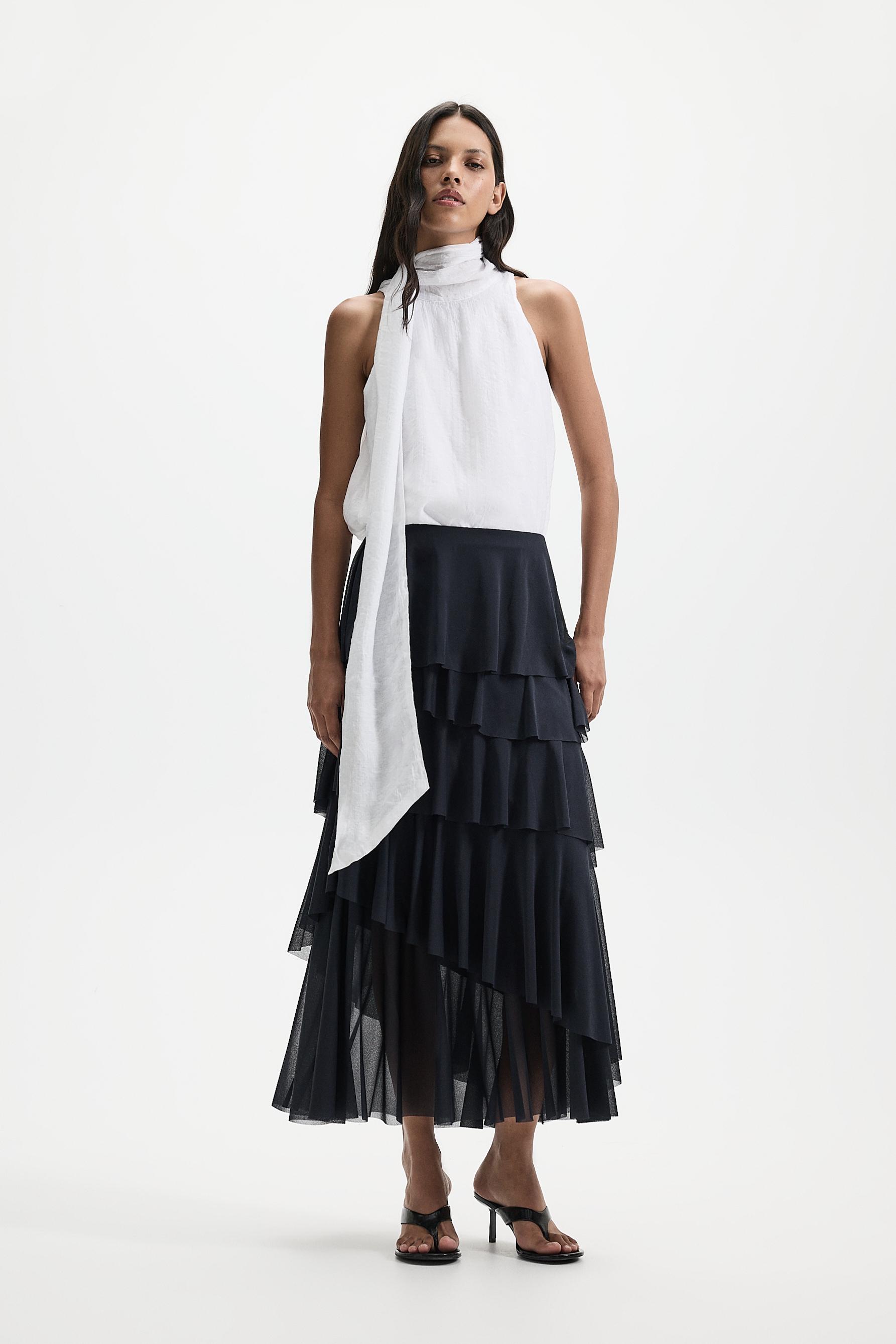 Ruffled midi skirt — DARK NAVY