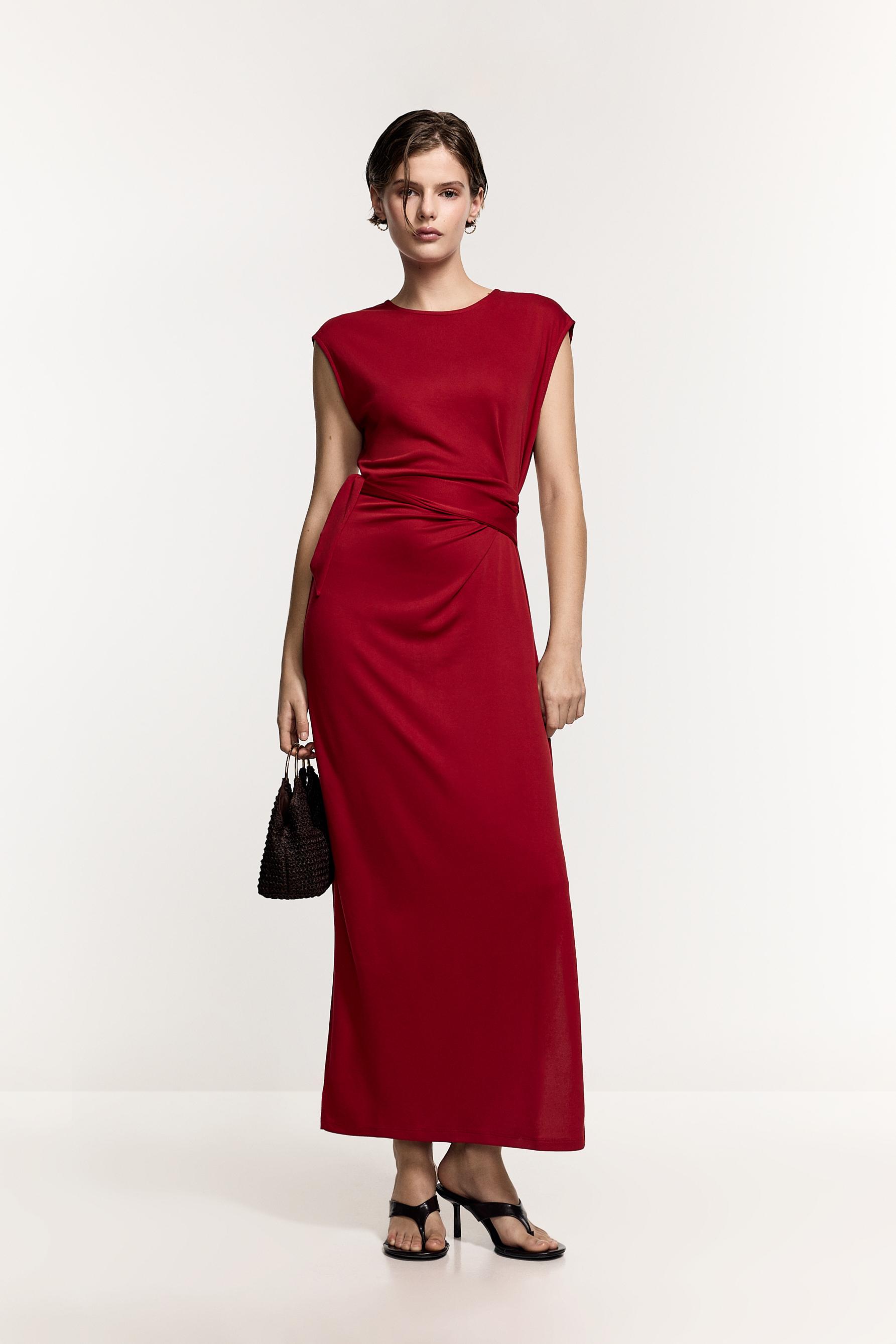 Midi dress with tie detail — RED