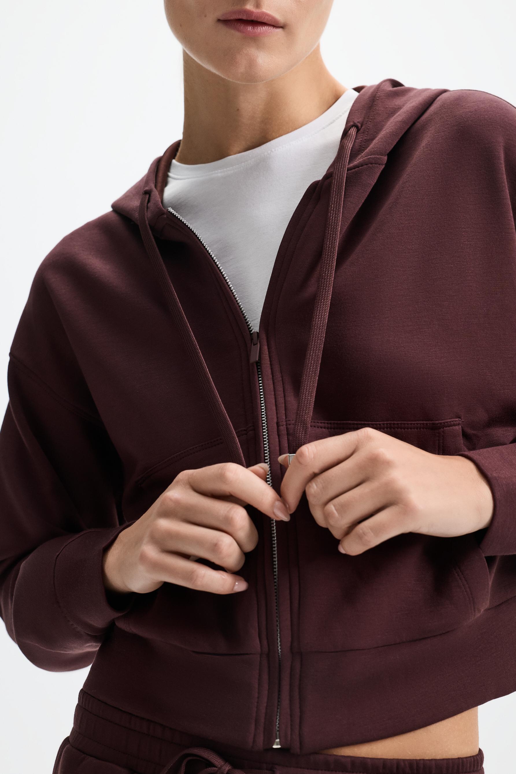 Flowy zip-up sports sweatshirt — WINE