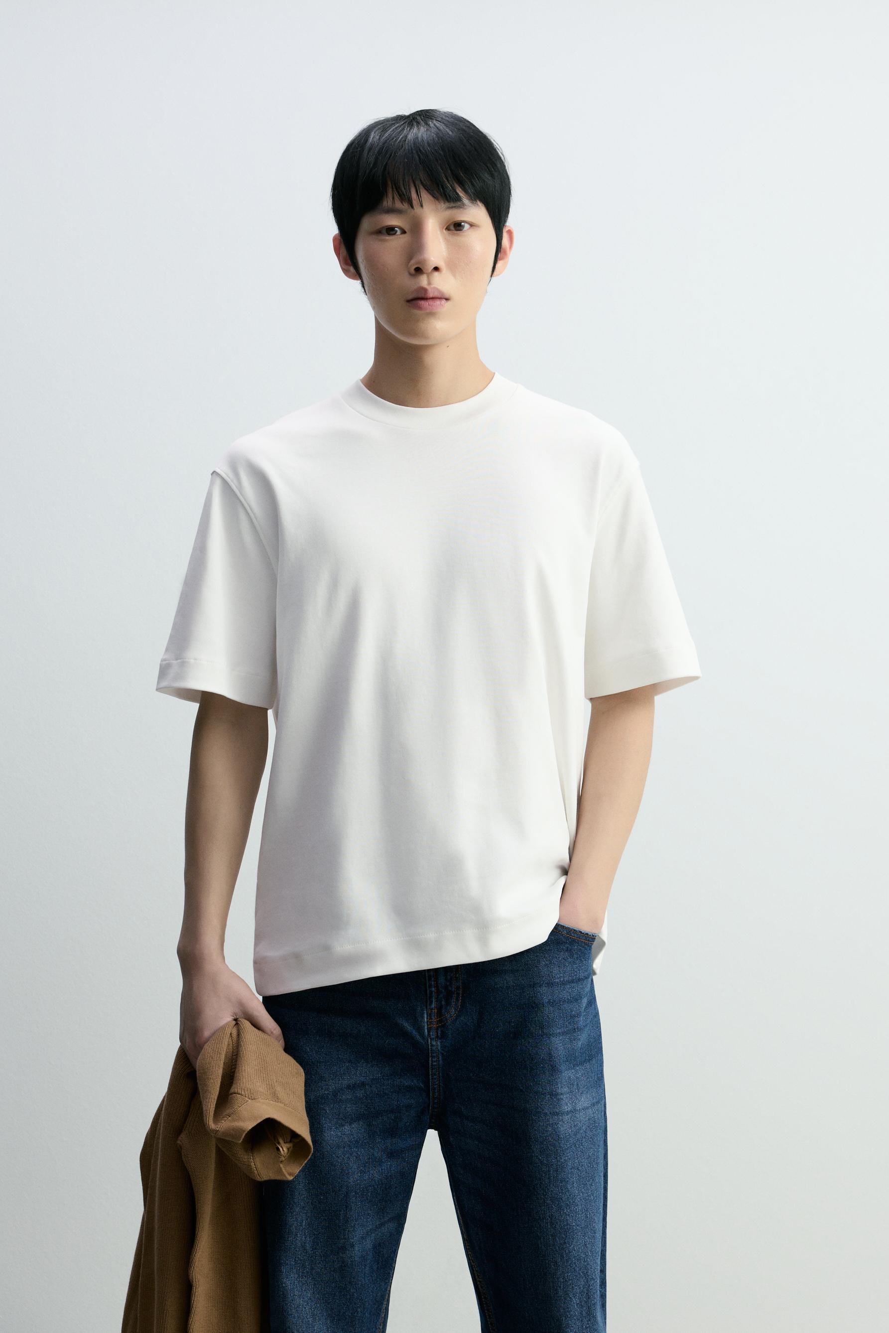 Interlock mock neck T-shirt — OFF WHITE