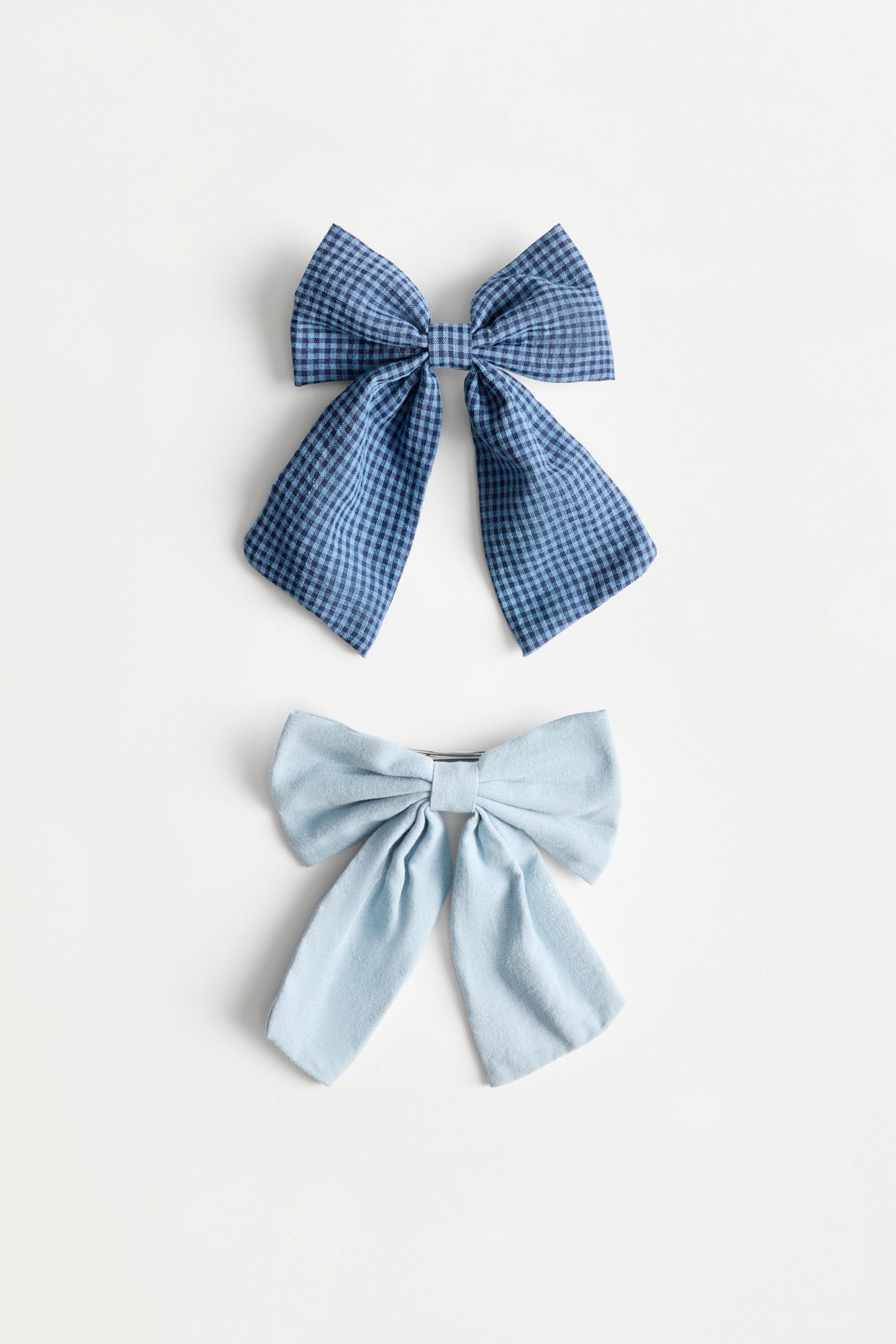 Combined gingham hair bows (2-pack) — BLUE