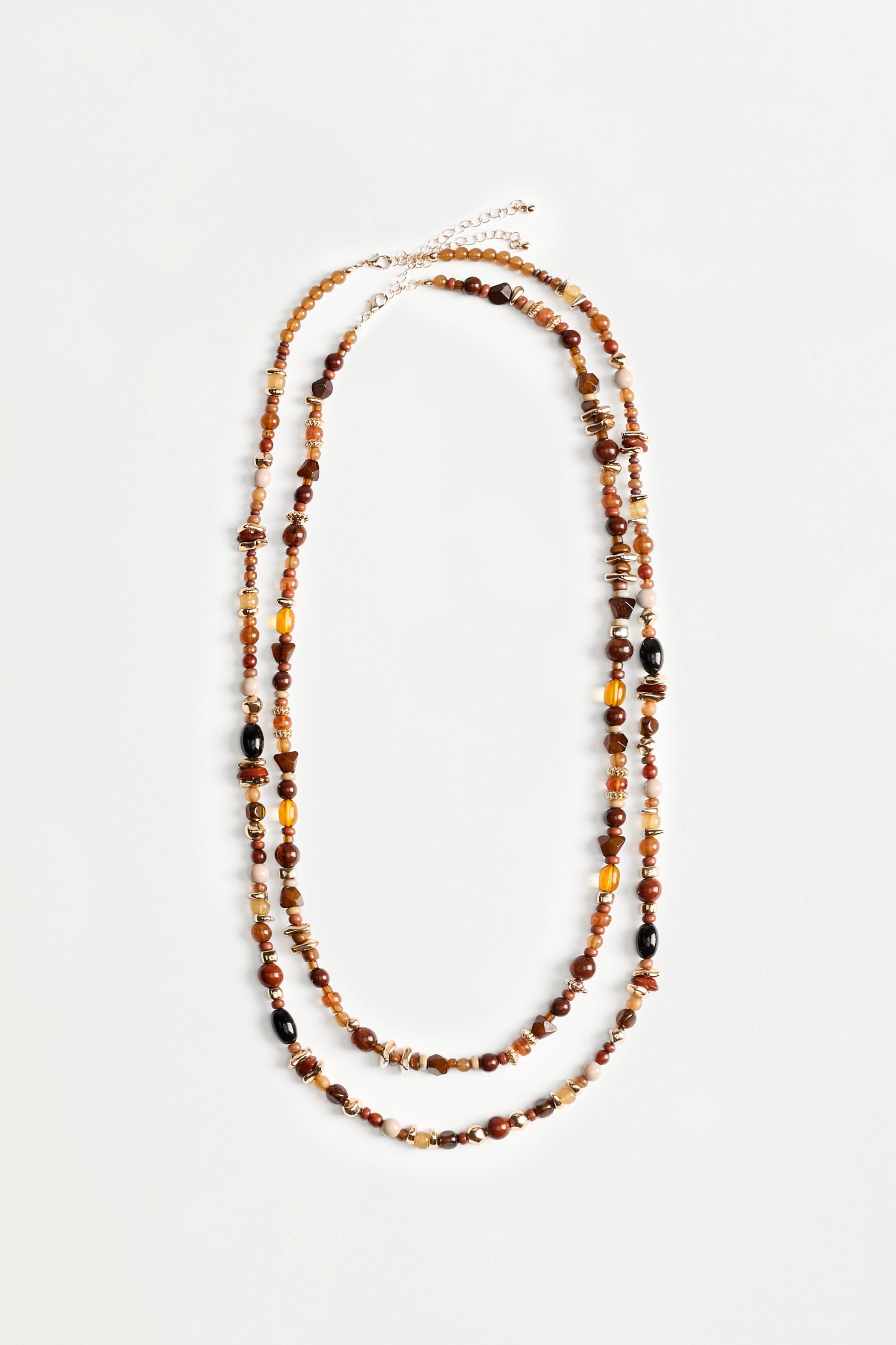 Double-strand stone necklace — BROWN