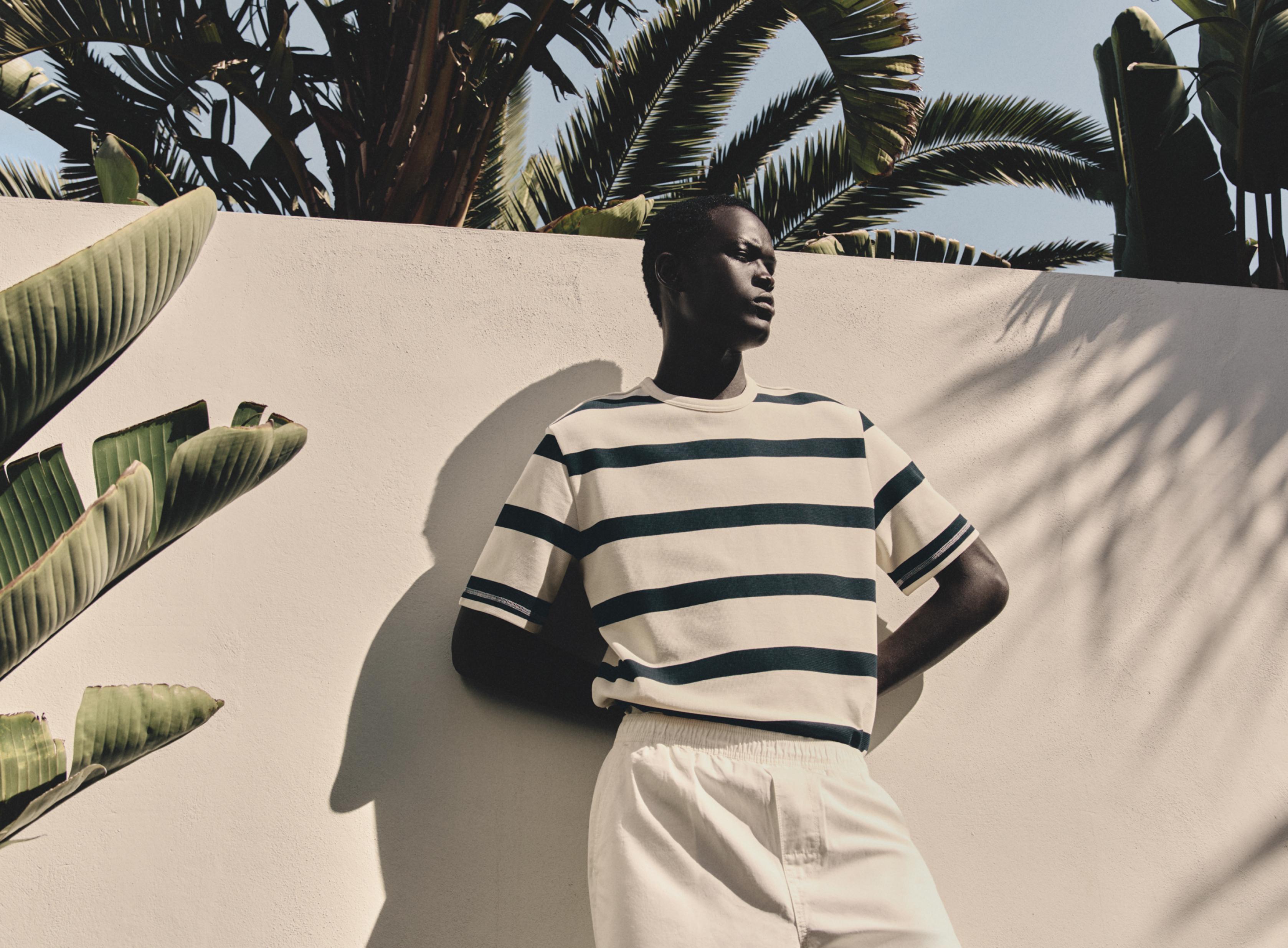 Textured striped T-shirt — NAVY
