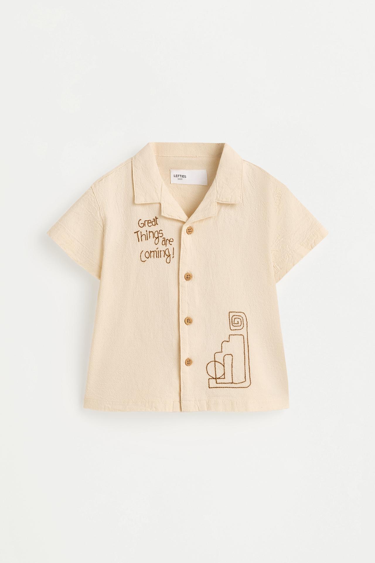 Rustic embroidered shirt — ECRU